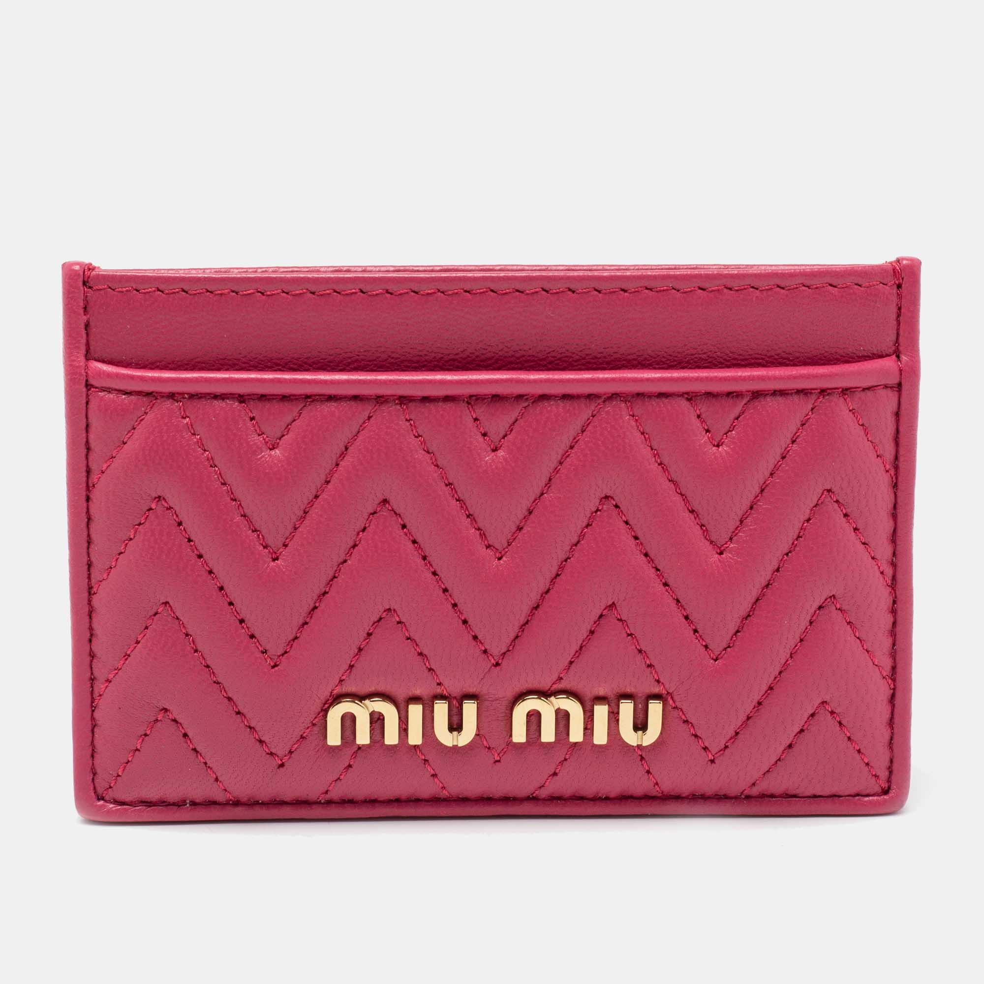 Miu Miu Pink Quilted Leather Card Holder 