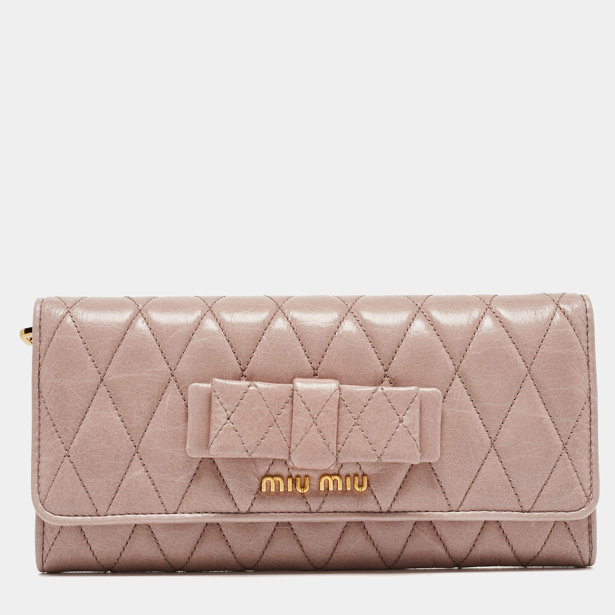 Pre Owned Miu Miu Light Pink Quilted Leather Continental Flap Wallet