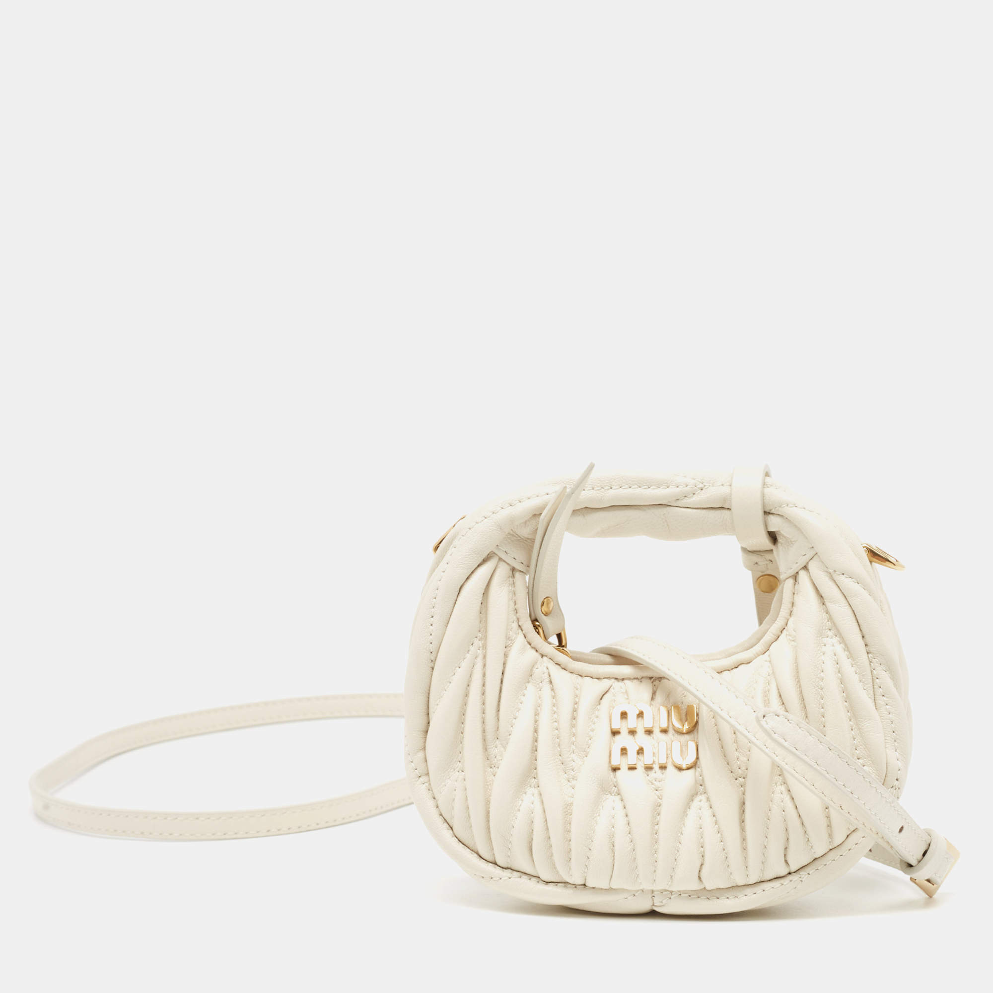 Pre Owned Miu Miu Off White Matelassé Leather Mini Wander Crossbody Bag