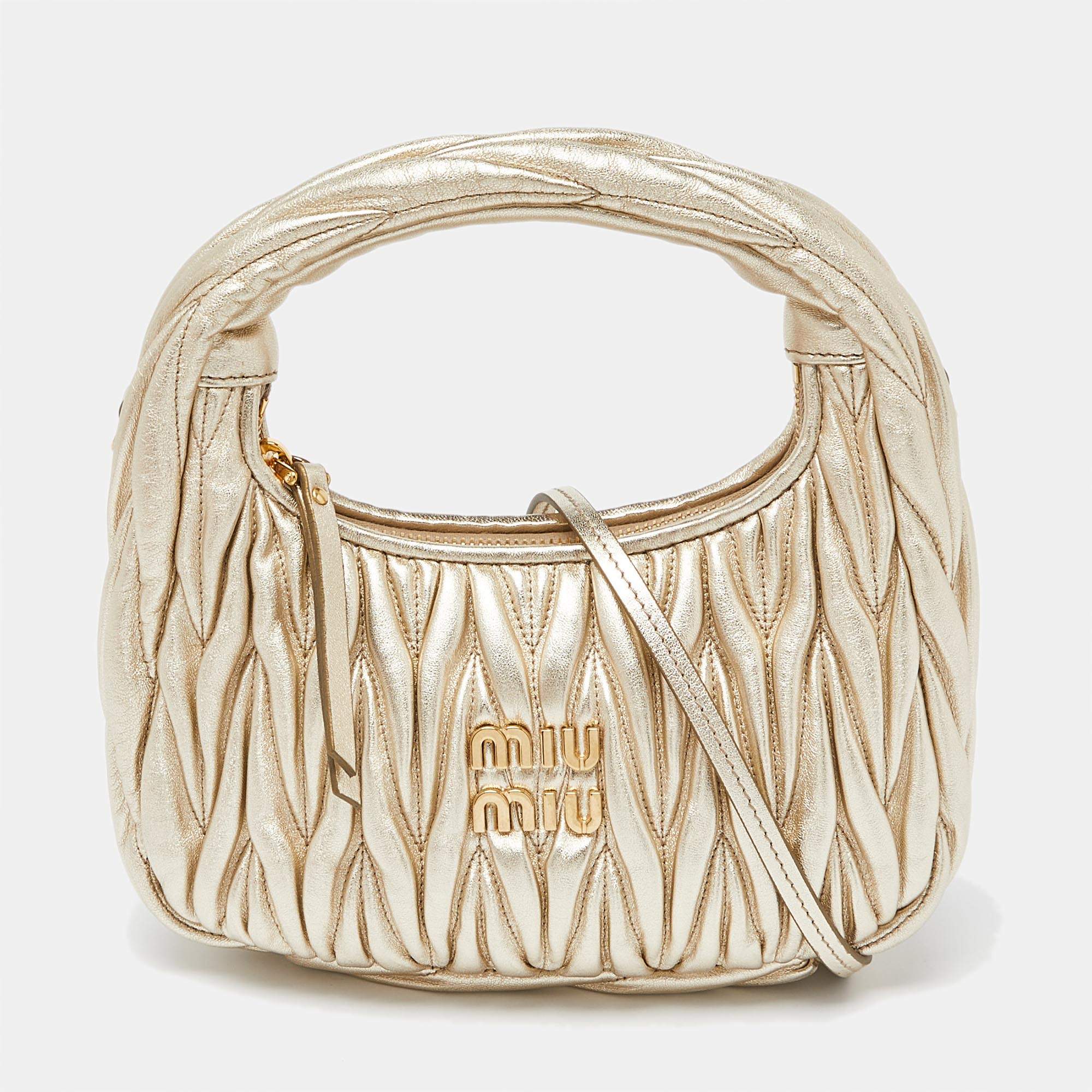 Miu Miu Metallic Gold Matelassé Leather Wander Bag