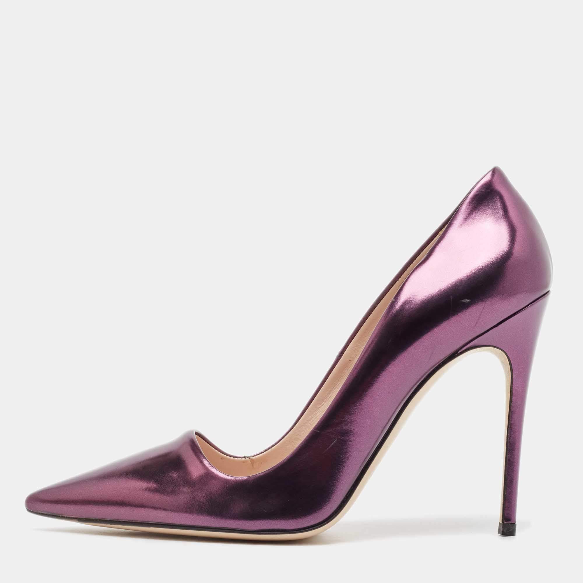Miu Miu Purple Leather Pointed Toe Pumps Size 38.5