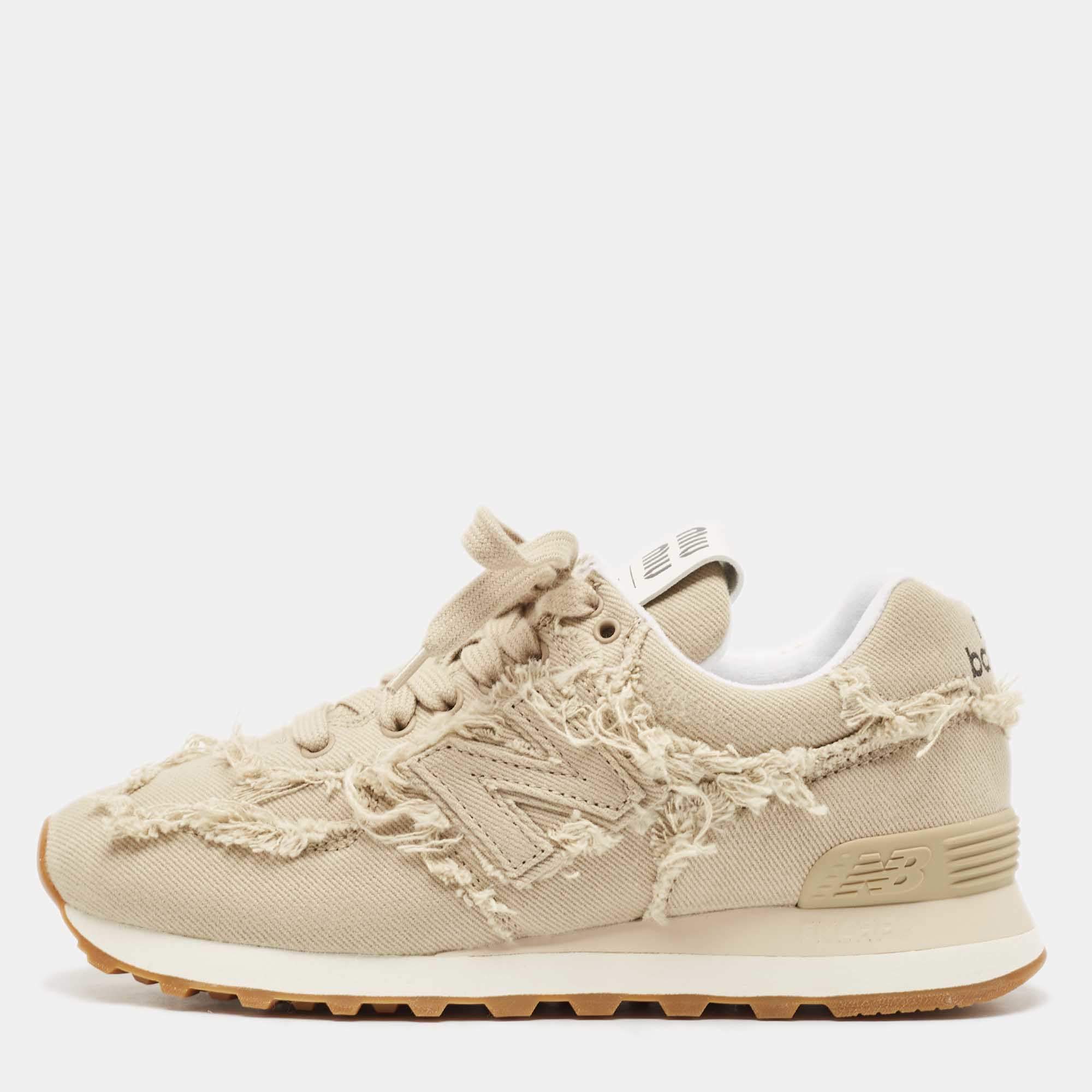 Miu Miu x New Balance Beige Canvas 574 Athletic Low Top Sneakers Size 37