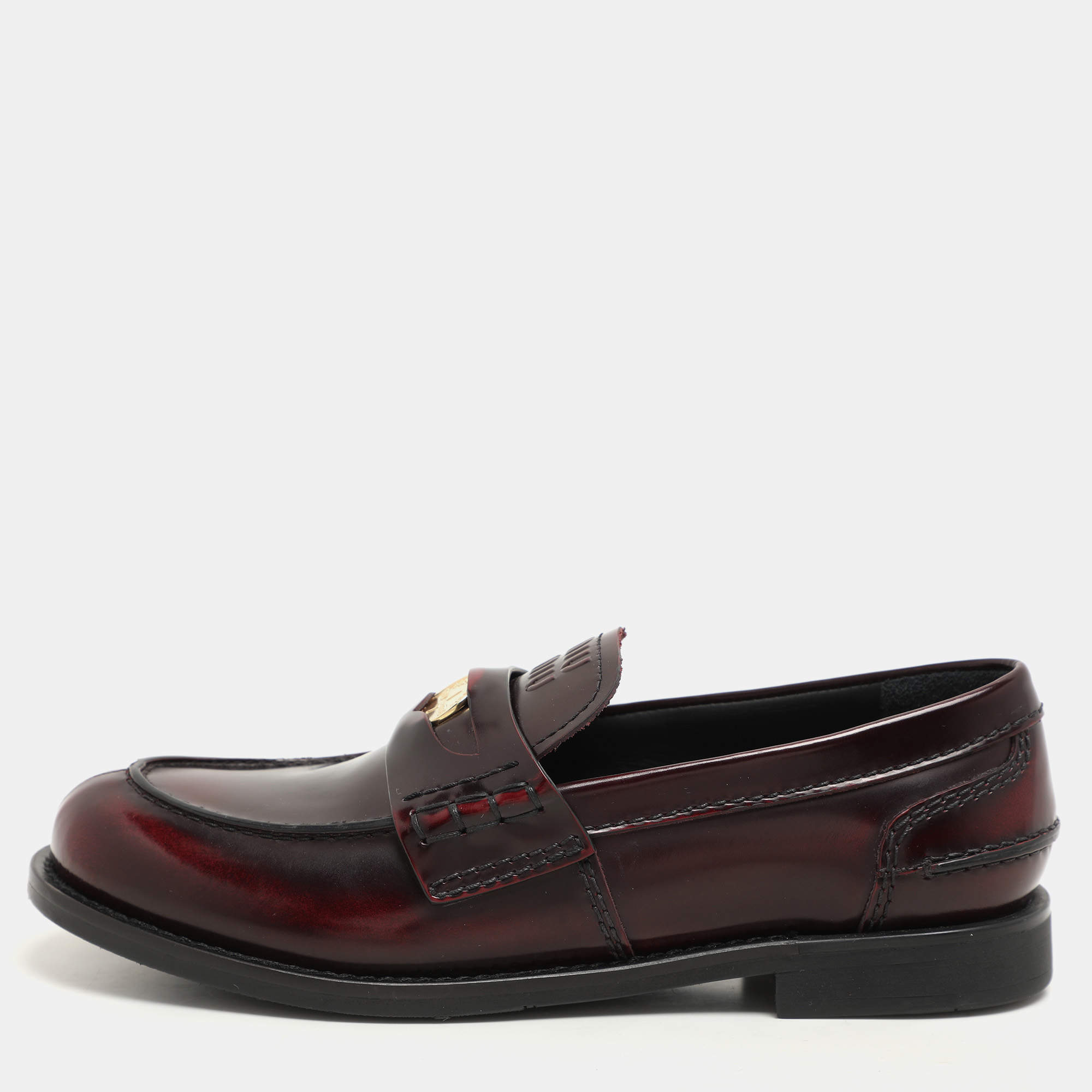 Miu Miu Burgundy Leather Penny Loafers Size 37