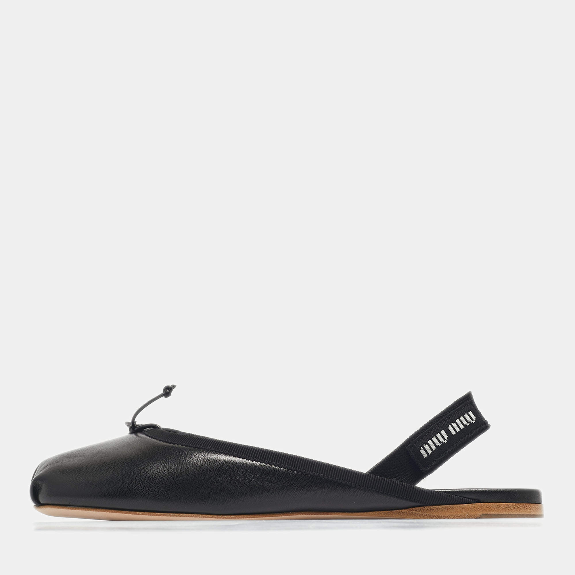 Pre Owned Miu Miu Black Leather Ballerina Flat Mules Size 37