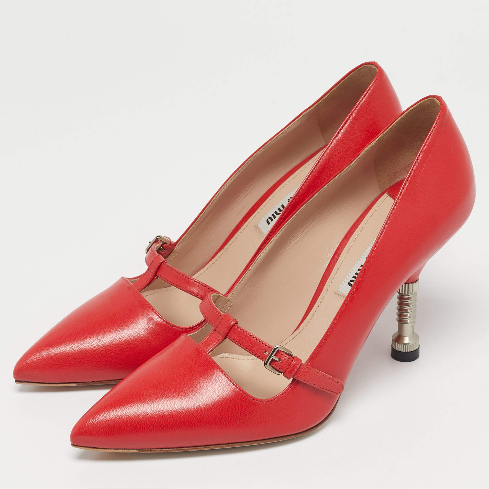 Miu Miu Silver Patent Leather Crystal Embellished Heel Mary