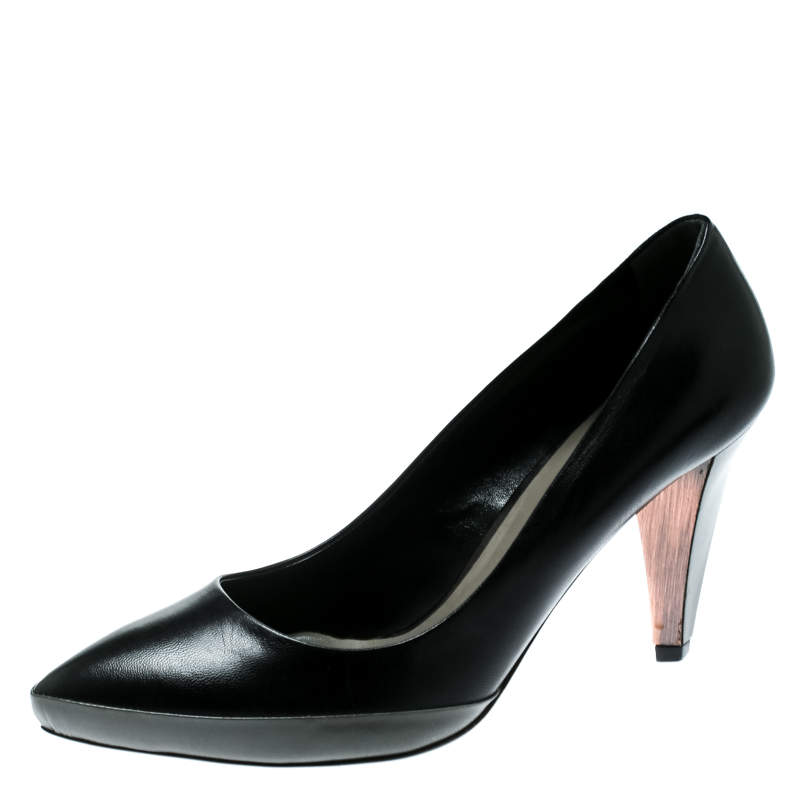 Pre Owned حذاء كعب عالي ميو ميو نعل سميك مقدمة مدببة جلد رمادي/ أسود مقاس 36.5