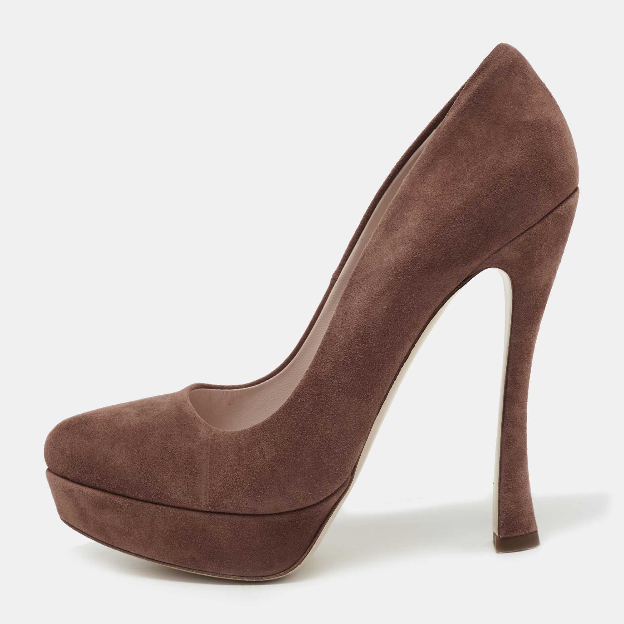 Pre Owned Miu Miu Dusty Pink Suede Platform Pumps Size 38.5