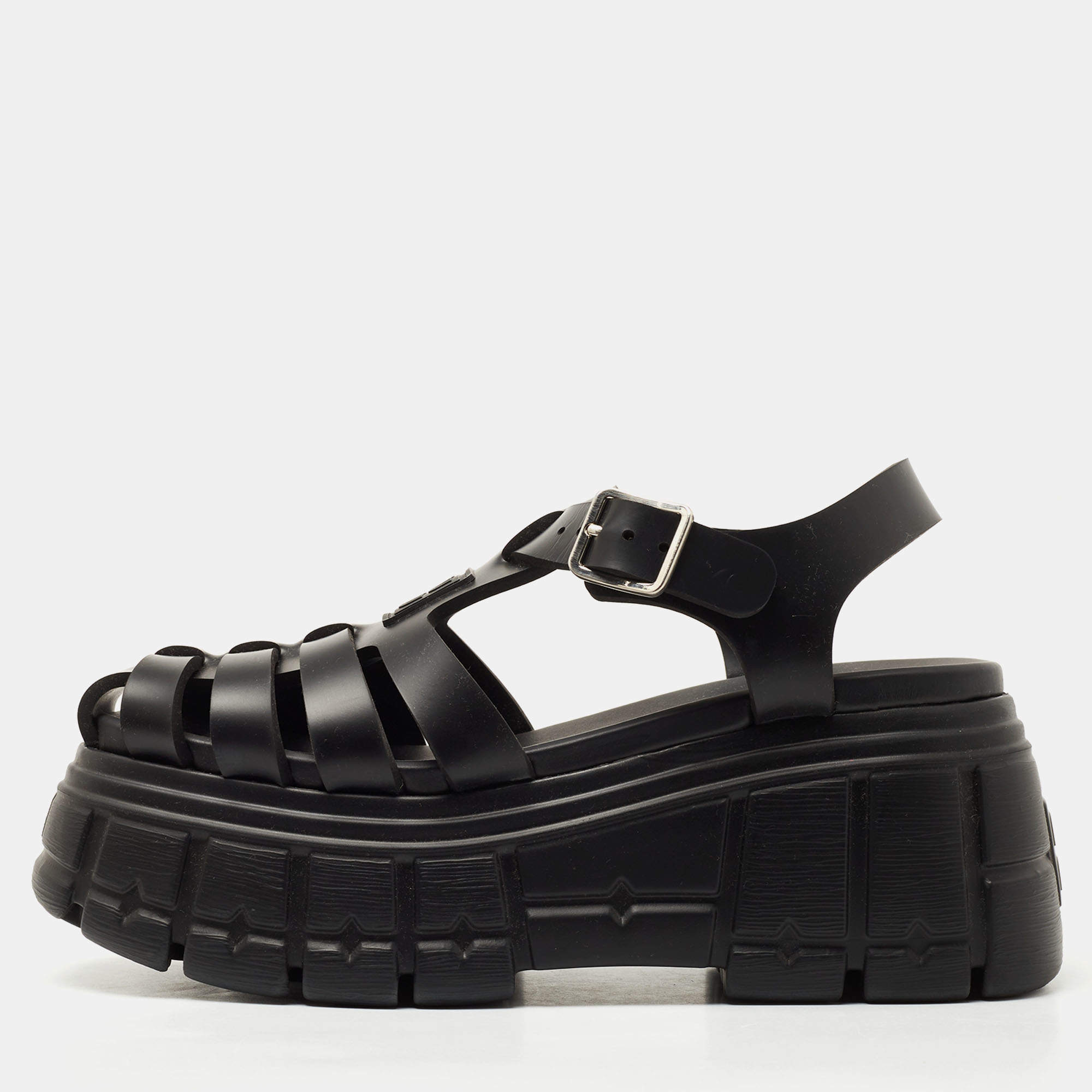 Pre Owned Miu Miu Black Rubber Eva Platform Sandals Size 39