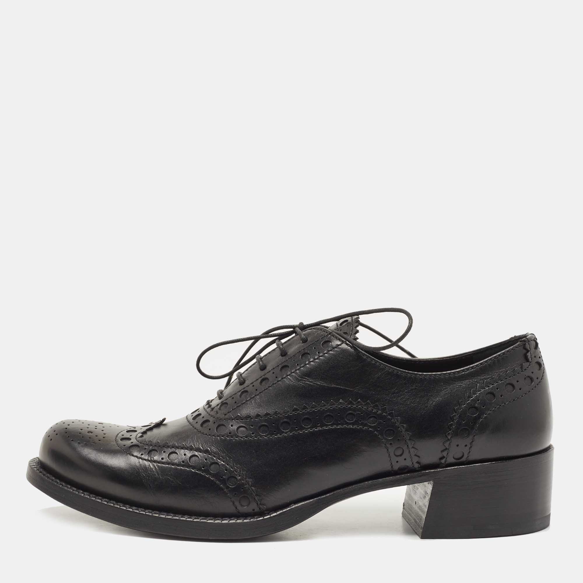 Miu Miu Black Brogue Leather Oxfords Size 39