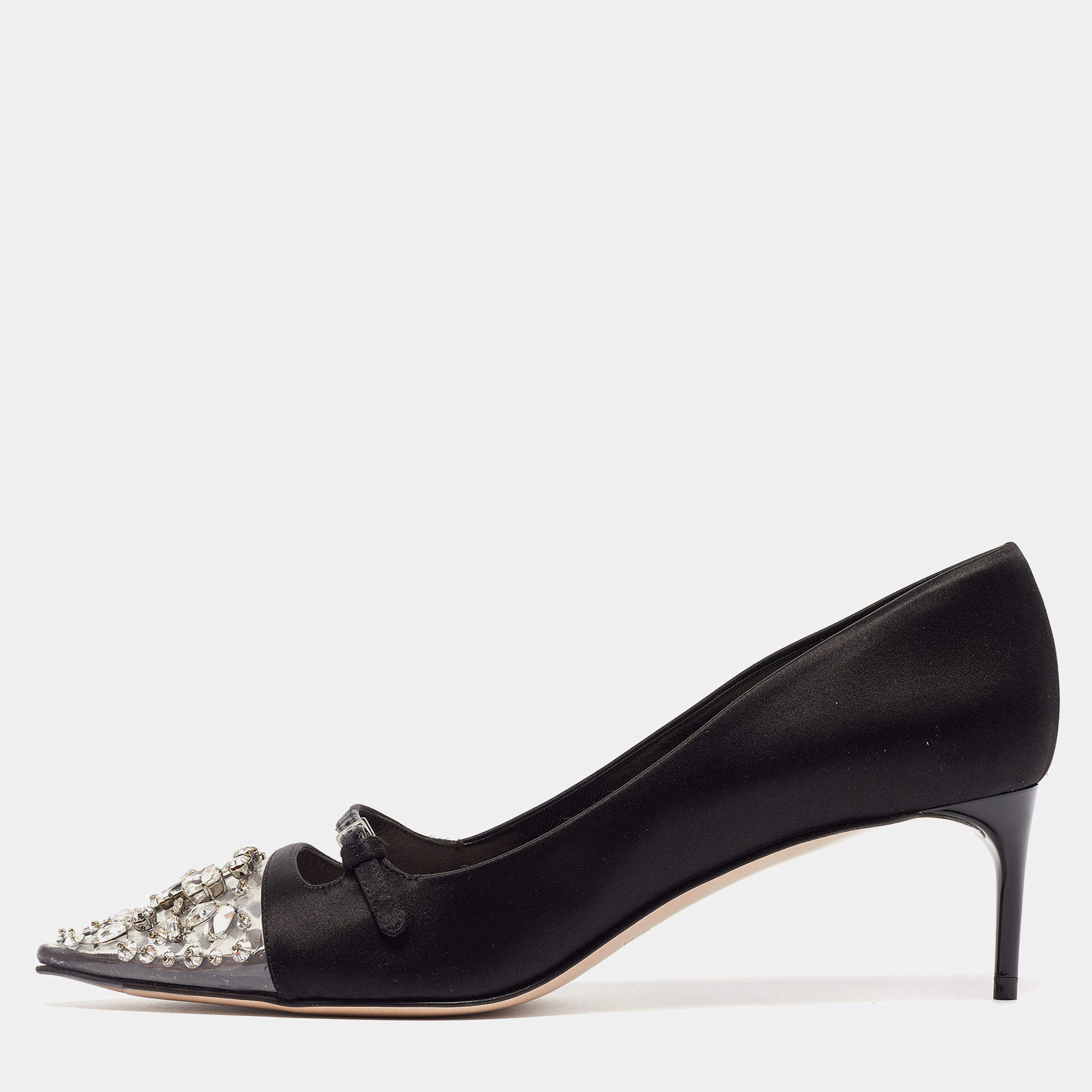 Miu Miu Black Satin and PVC Lazy Jewel Pumps Size 37.5