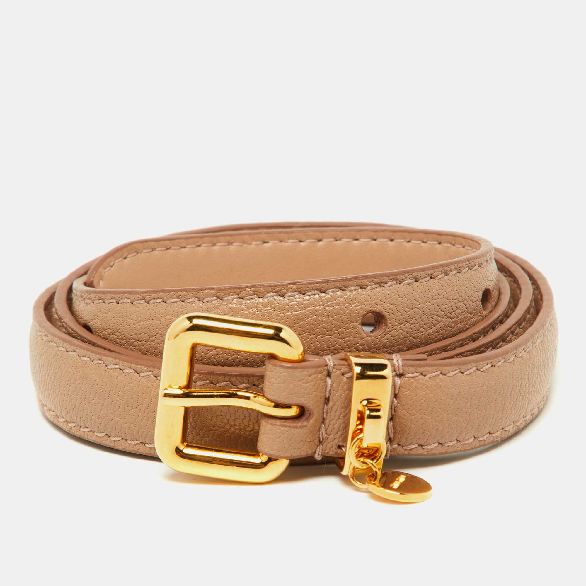 Pre Owned Miu Miu Pink Leather Slim Waist Belt 75CM