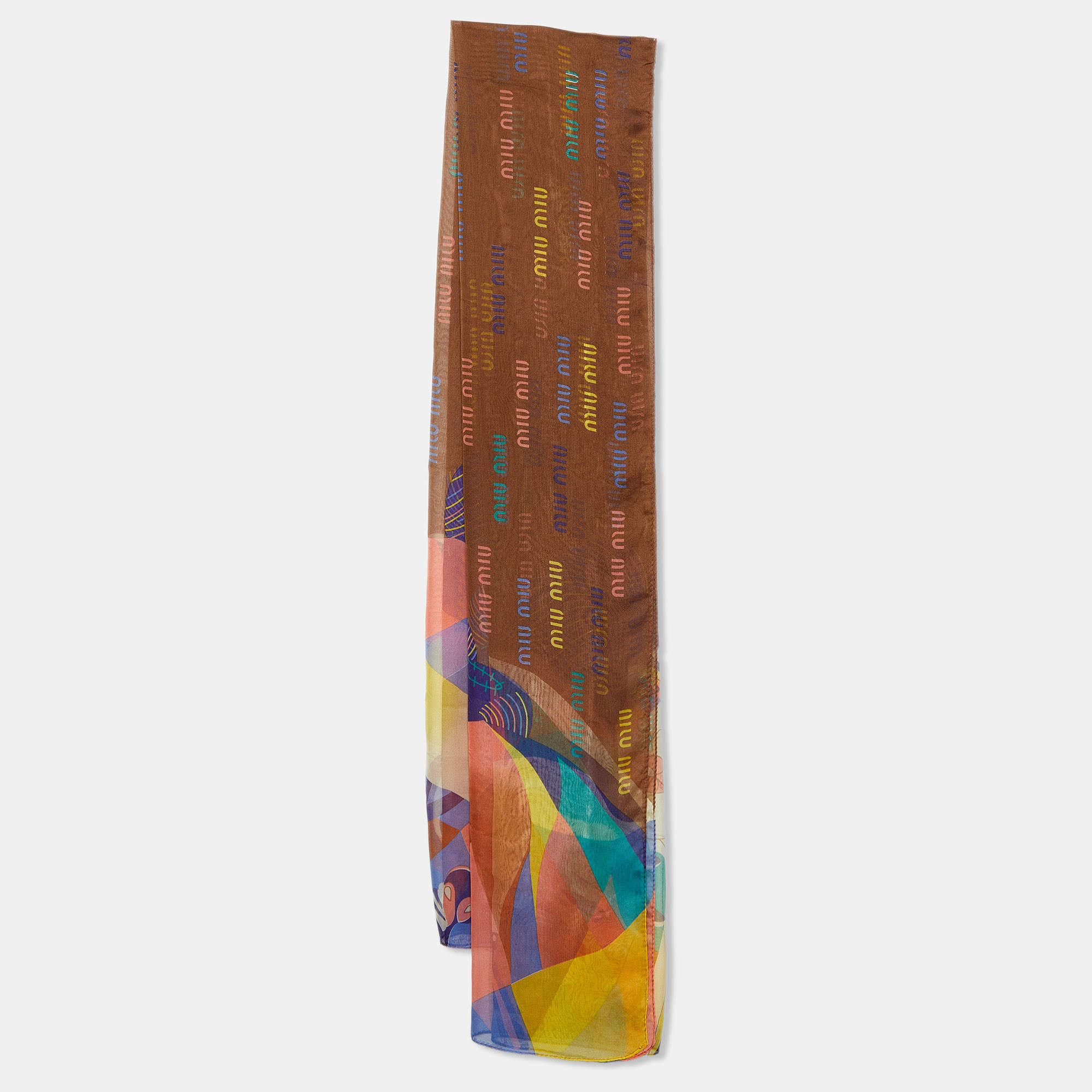 Miu Miu Brown Printed Silk Stole 