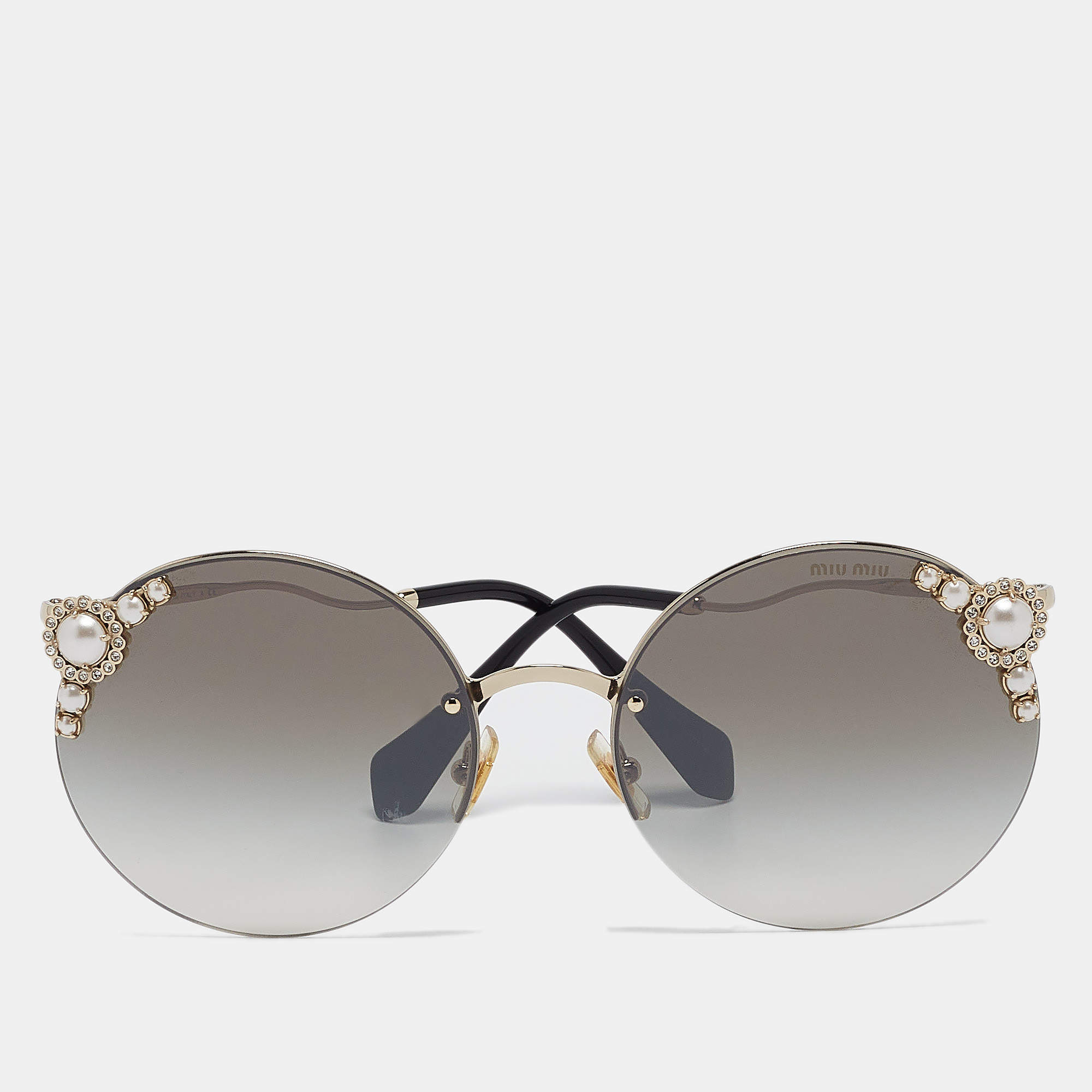 Miu Miu Black/Gold Gradient Manière Pearl Round Sunglasses