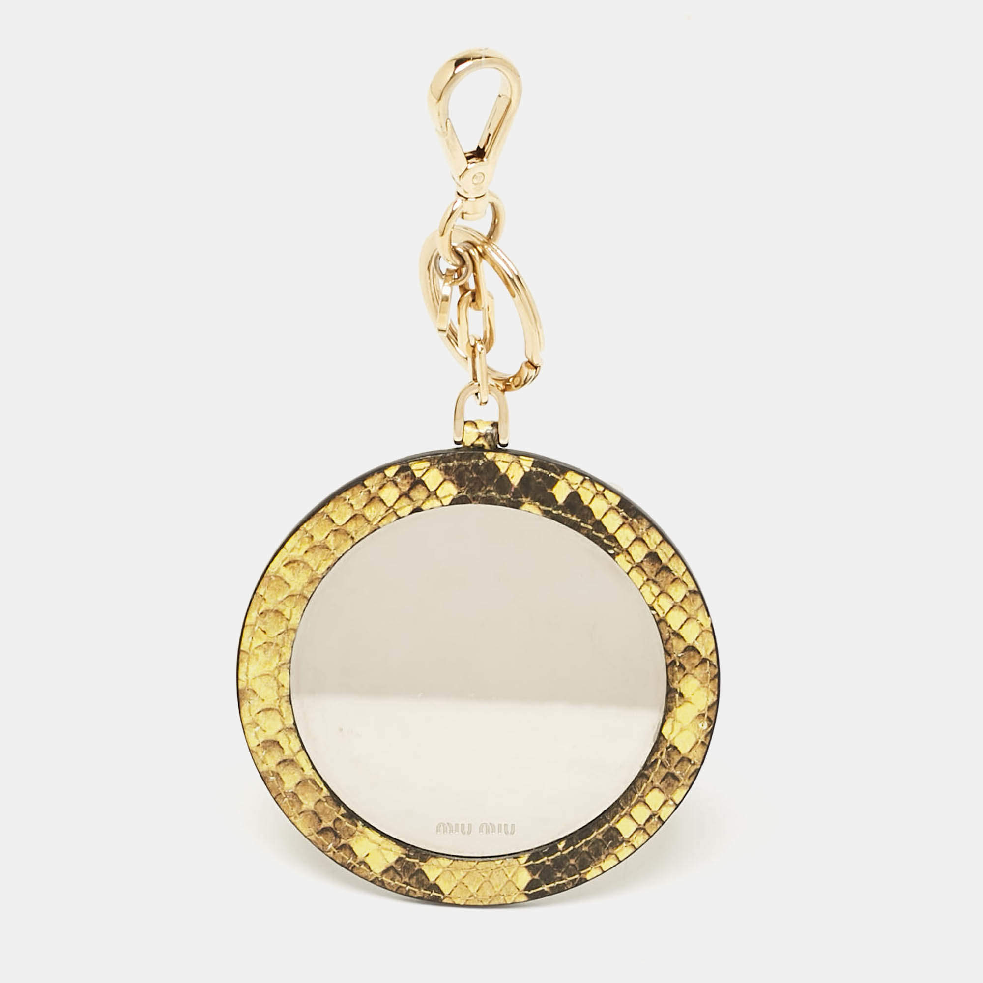 Miu Miu Yellow/Black Snakeskin Embossed Leather Cosmetic Mirror