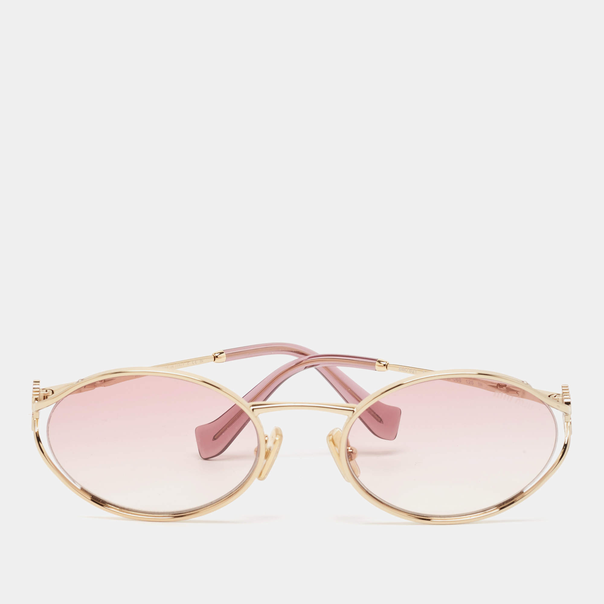 Pre Owned Miu Miu Pink Gradient SMU52Y Logo Oval Sunglasses