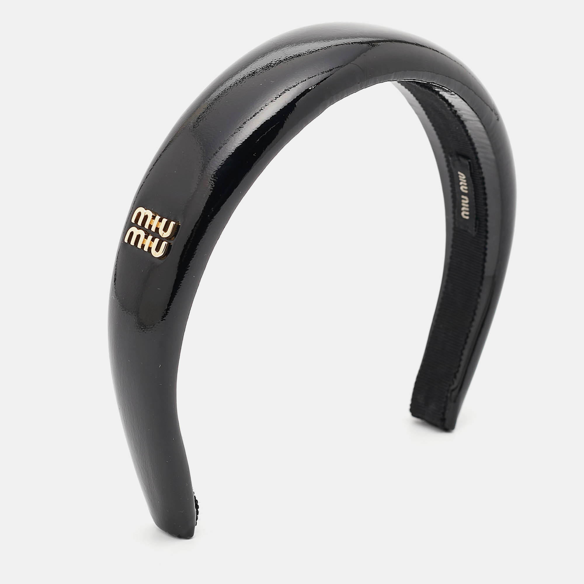 Miu Miu Black Patent Leather Logo Plaque Detail Headband 