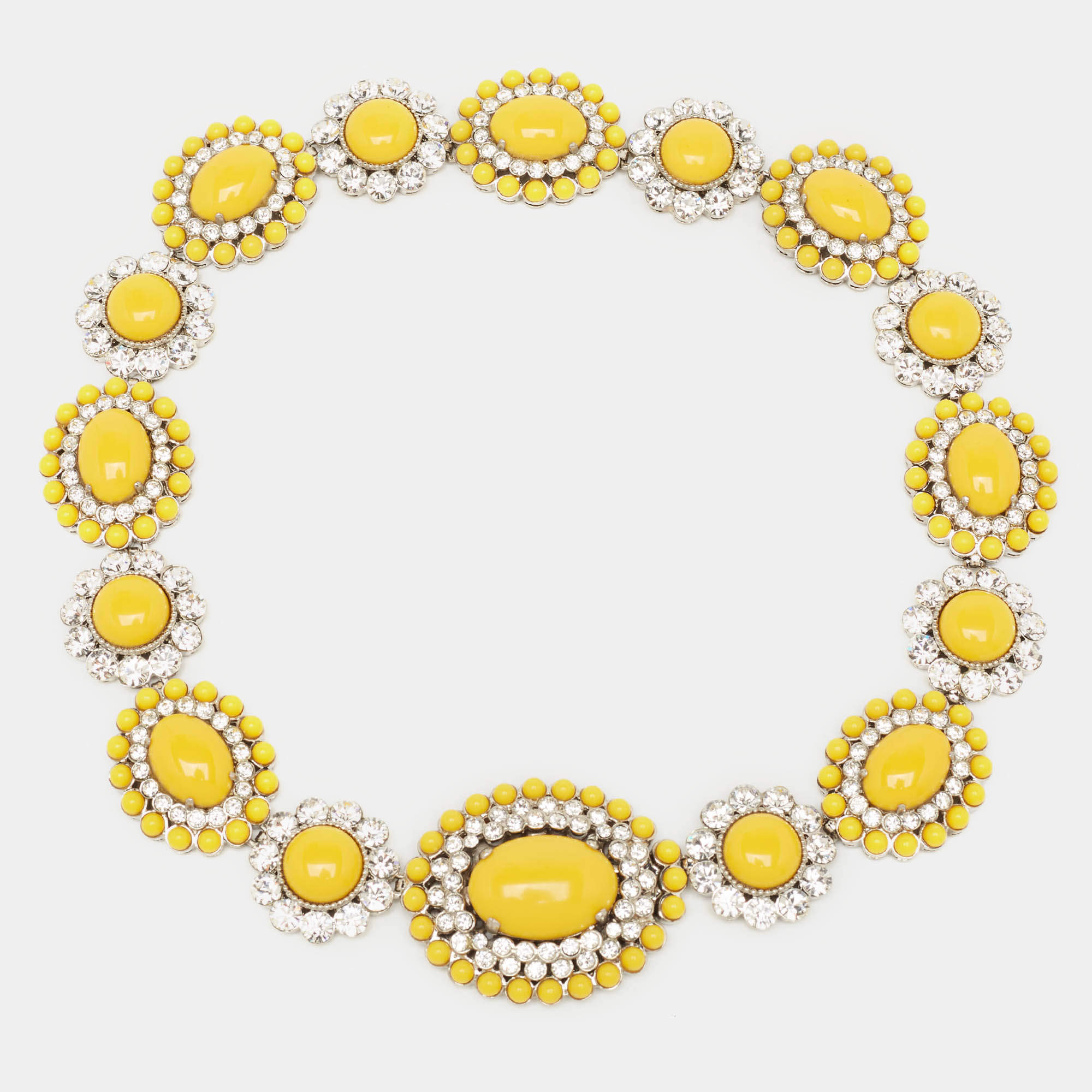 Pre Owned Miu Miu Yellow Composite Crystal Embellished SIlver Tone Floral Choker Necklace