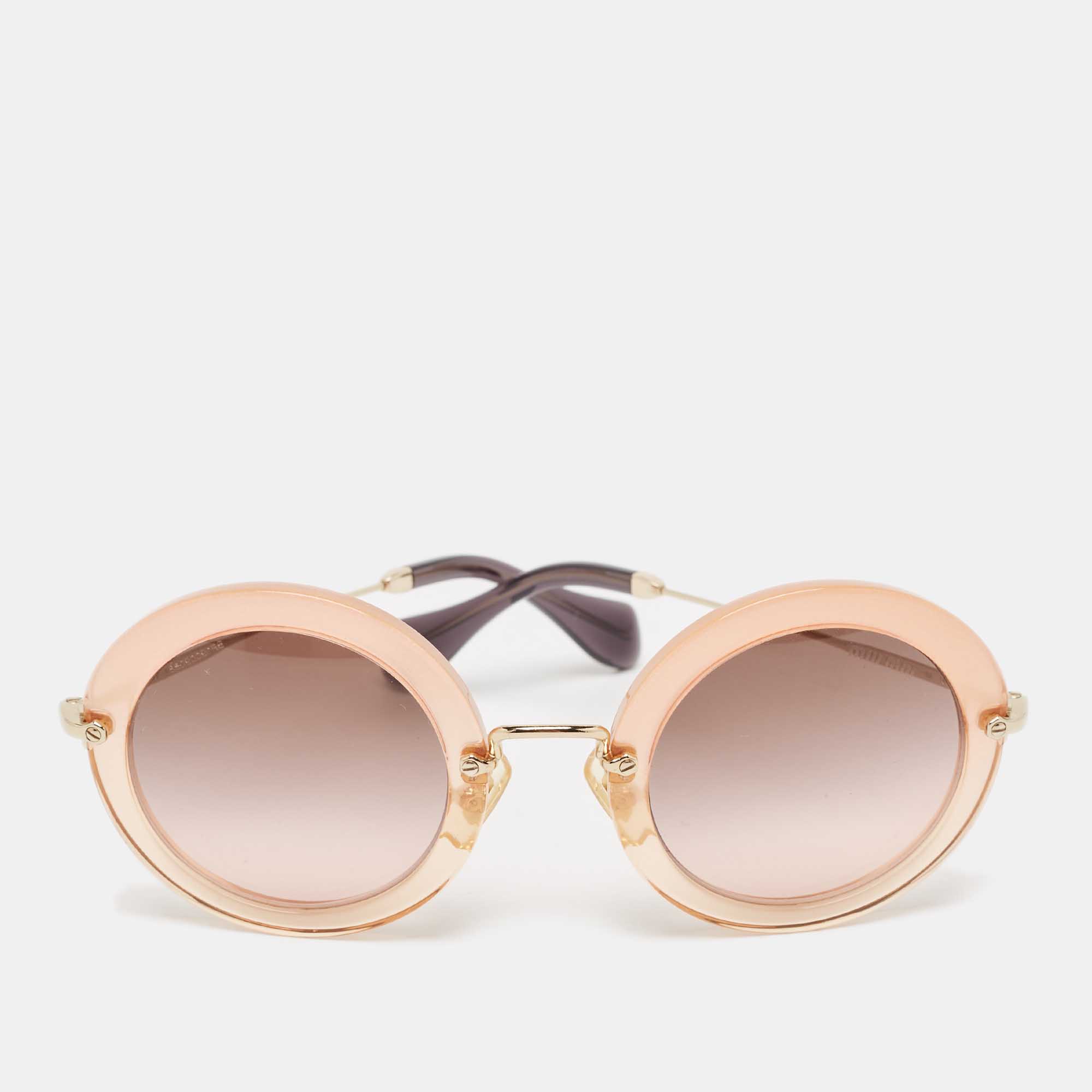 Miu Miu Peach/Brown Gradient SMU13N Round Sunglasses