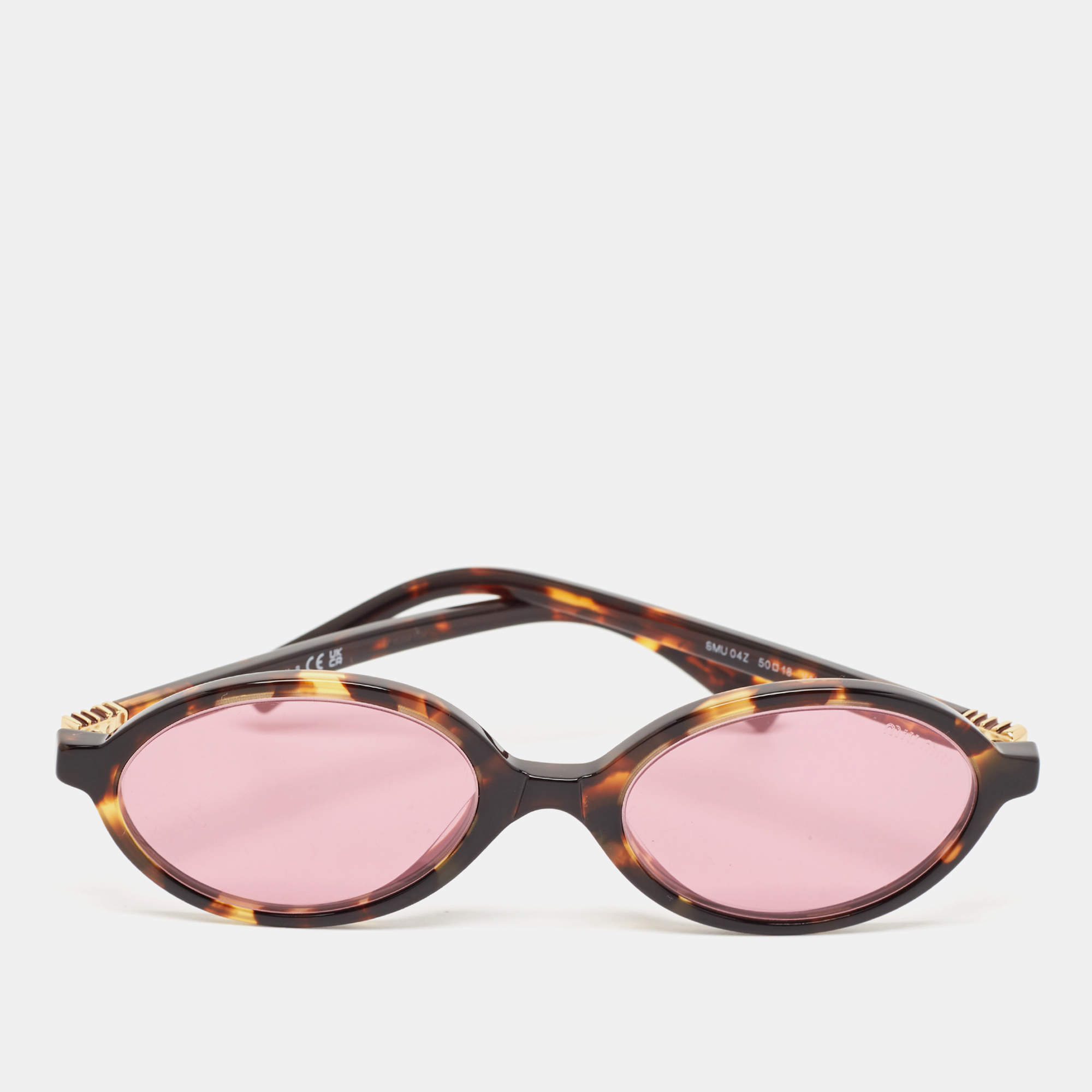 Pre Owned Miu Miu Regard Purple Tortoiseshell Acetate SMU04Z Oval Sunglasses