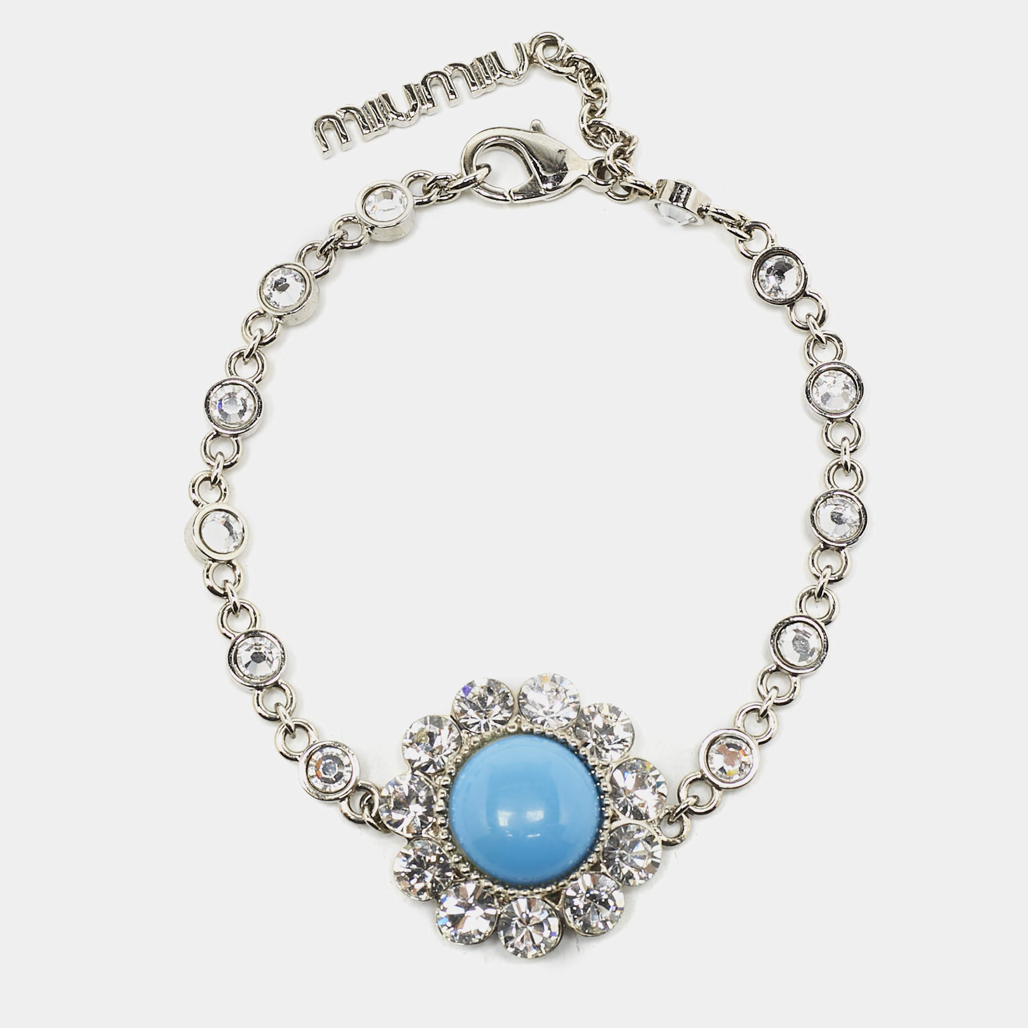 Miu Miu Crystals Composite Silver Tone Bracelet