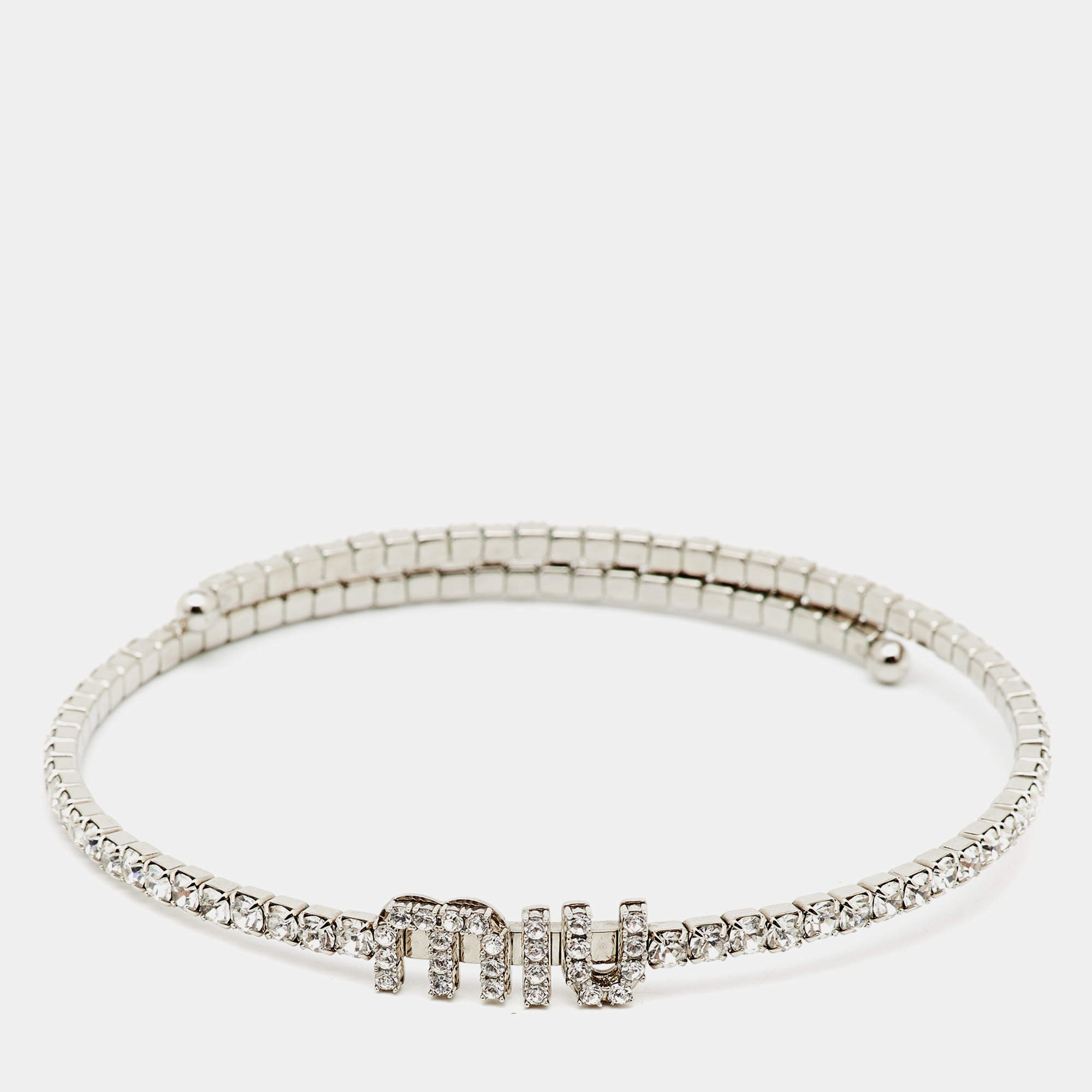 Miu Miu Crystal Silver Tone Adjustable Choker Necklace