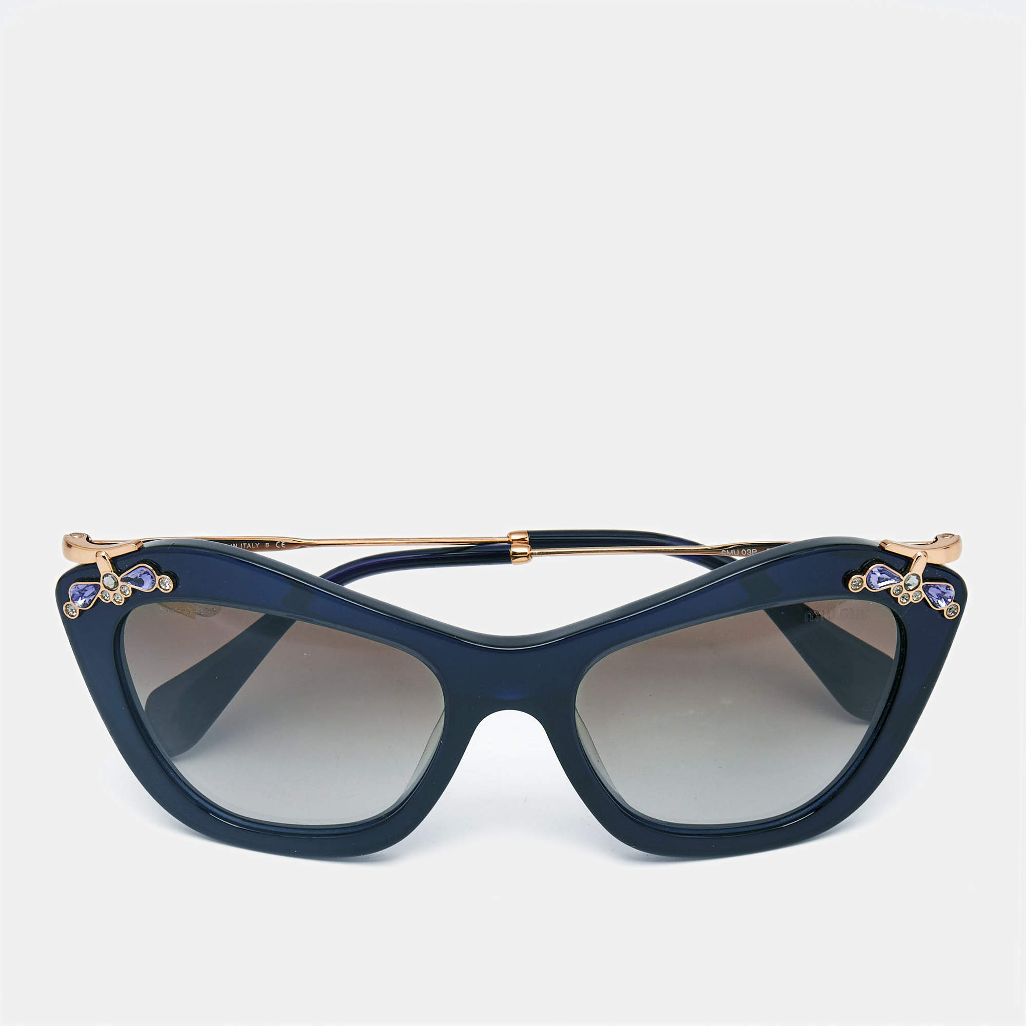 Miu Miu Navy Blue/Grey Gradient SMU 03P Crystals Cat Eye Sunglasses