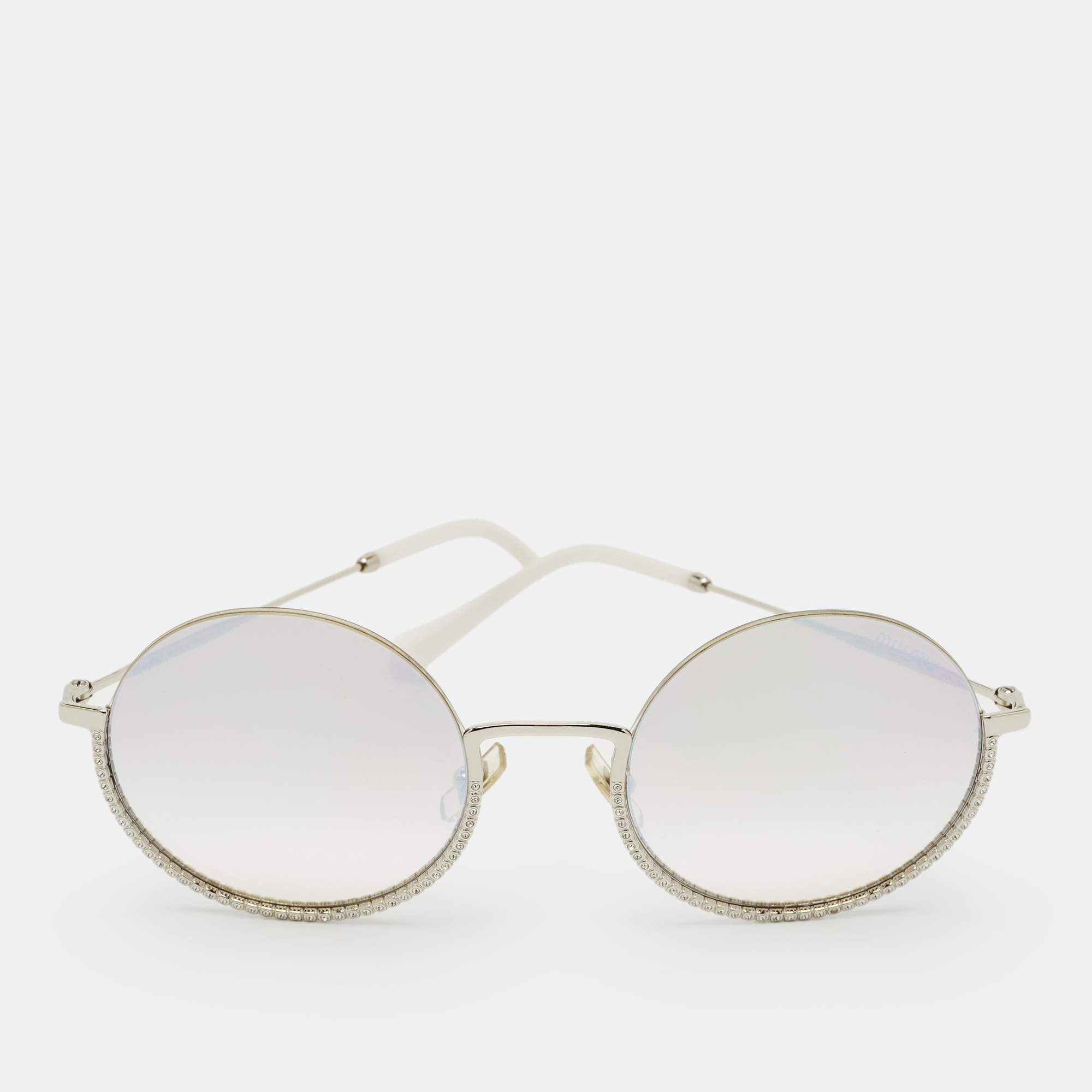 Miu Miu Beige/White Gradient Crystals Embellished Round Sunglasses