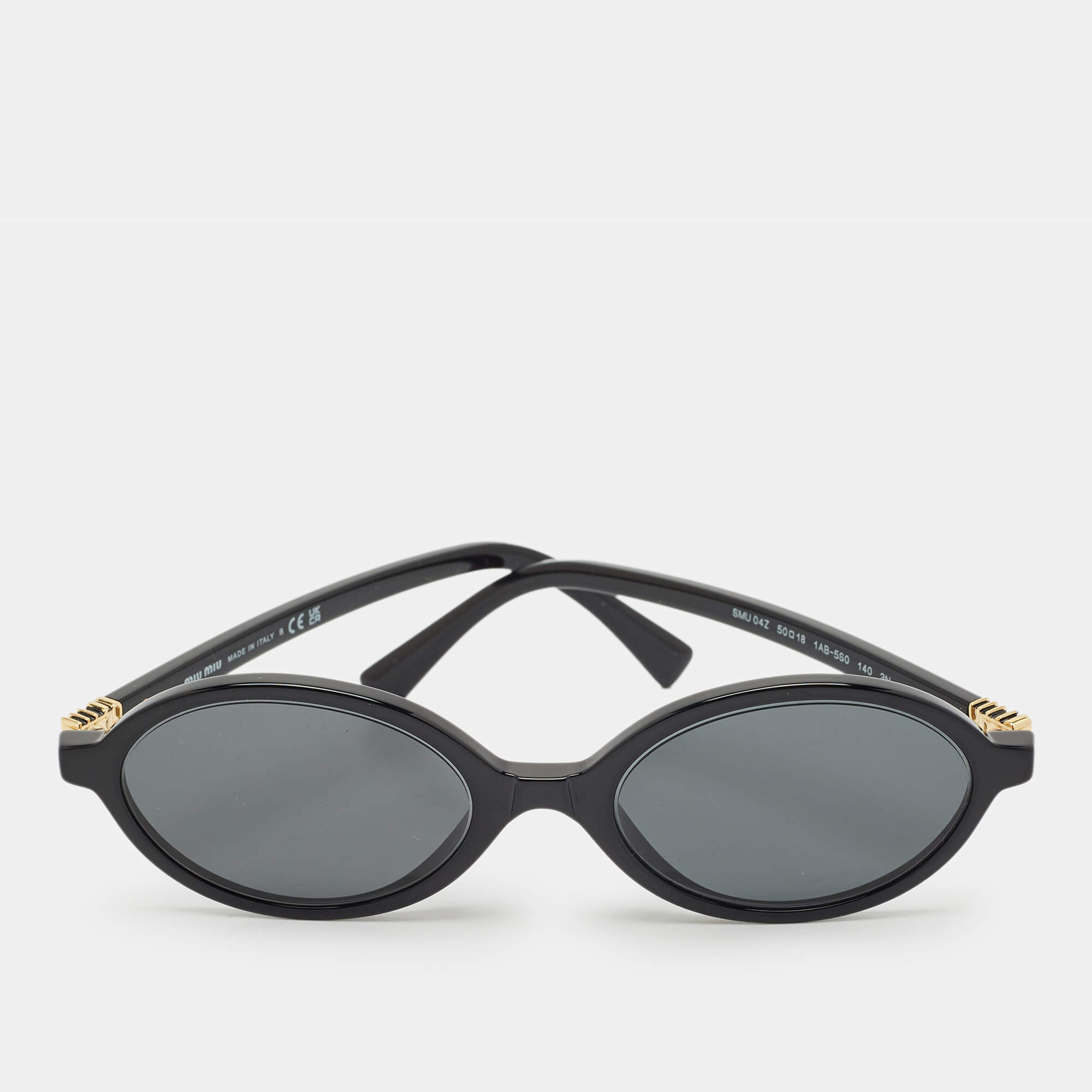 Pre Owned Miu Miu Black SMU 04Z Oval Sunglasses