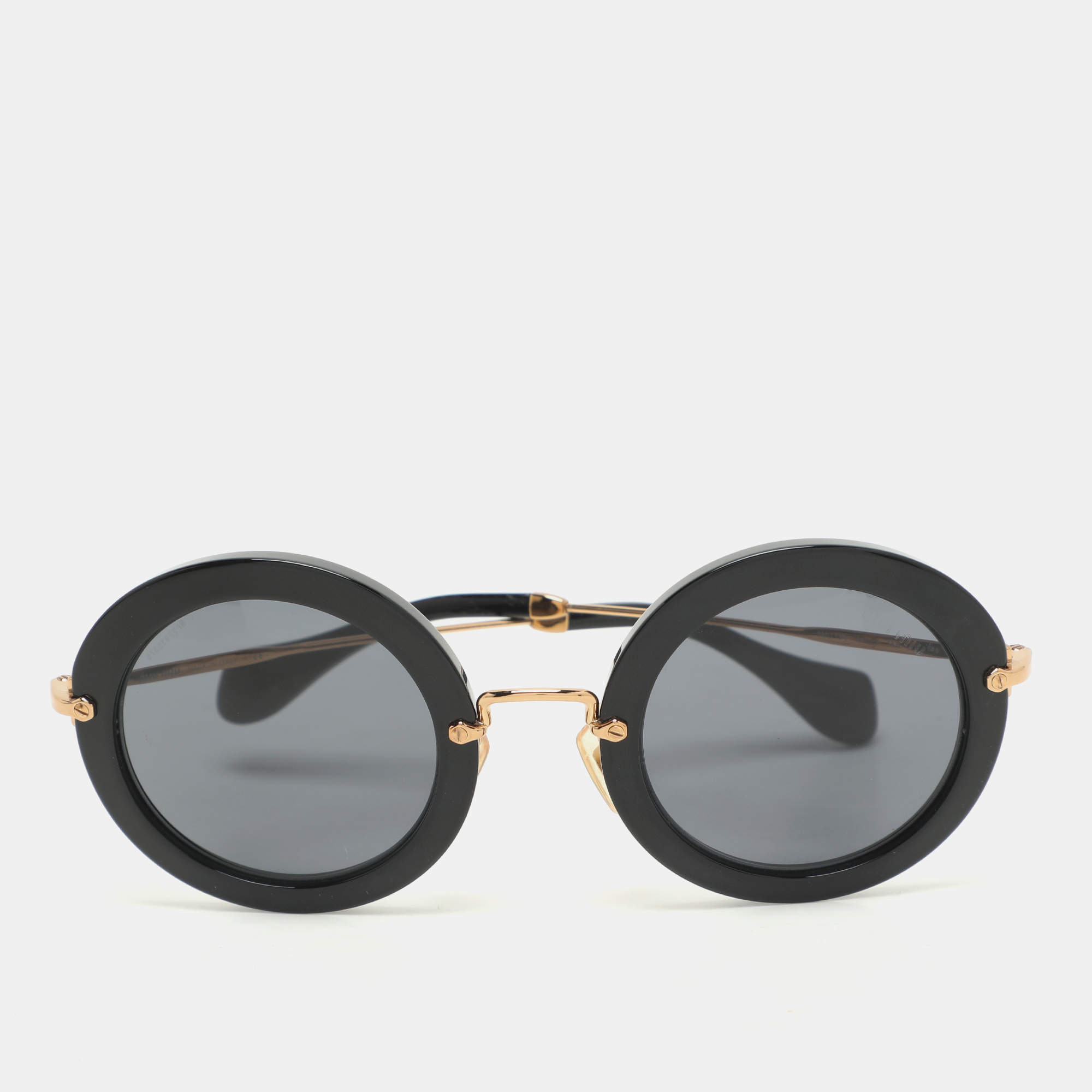 Miu Miu Black/Gold SMU 13N Round Sunglasses