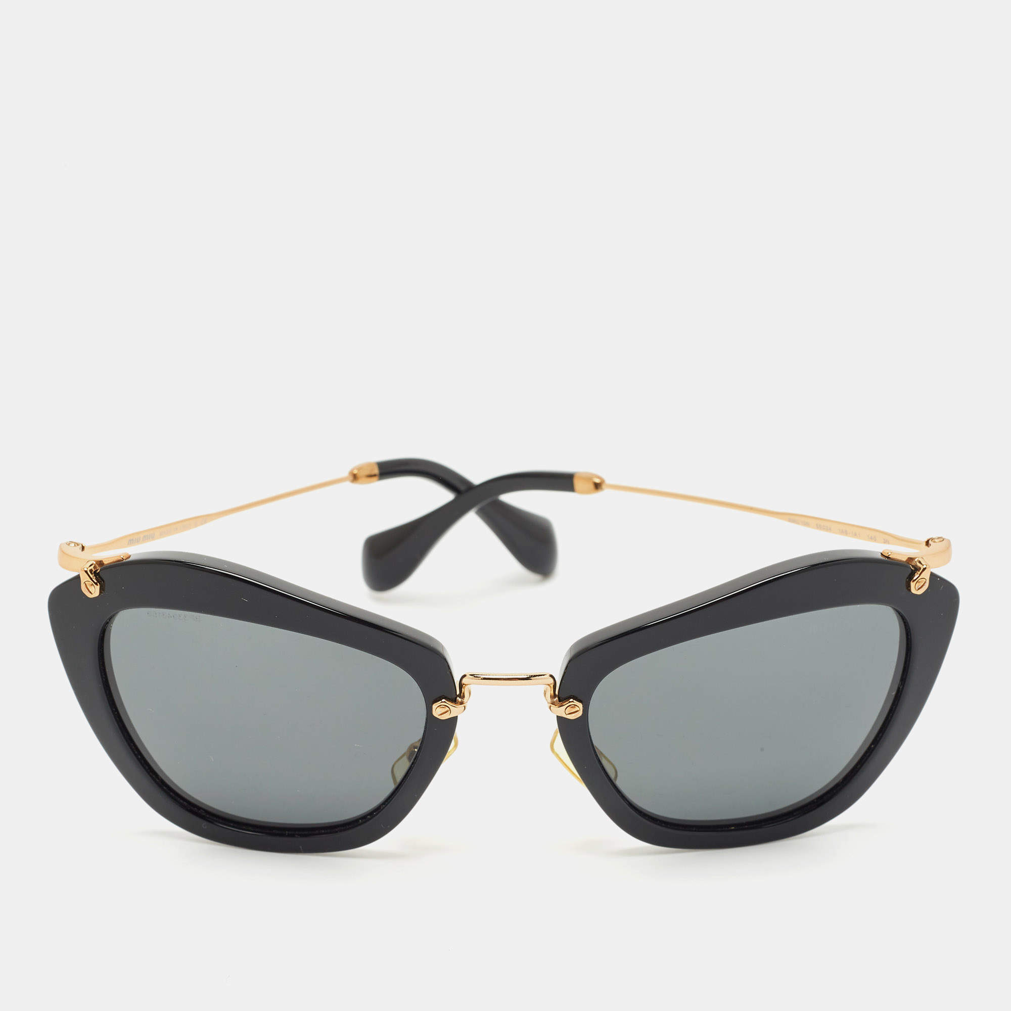 Miu Miu Black/Gold SMU 10N Cat Eye Sunglasses