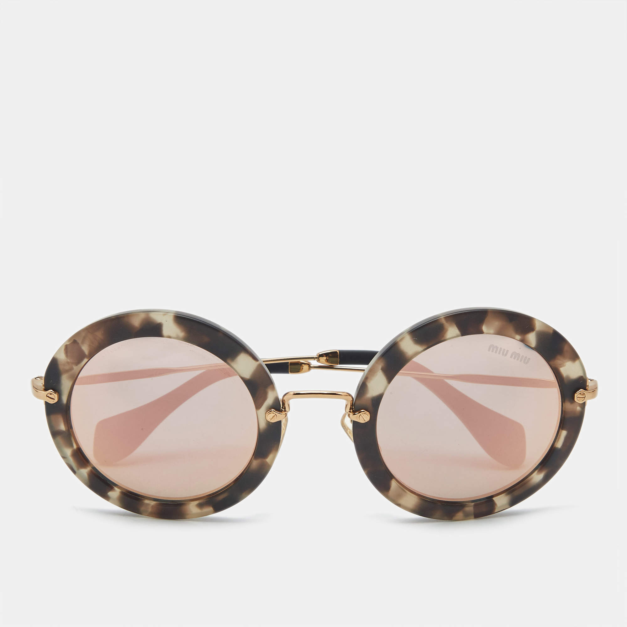 Pre Owned Miu Miu Black Mirrored SMU 13N Round Sunglasses