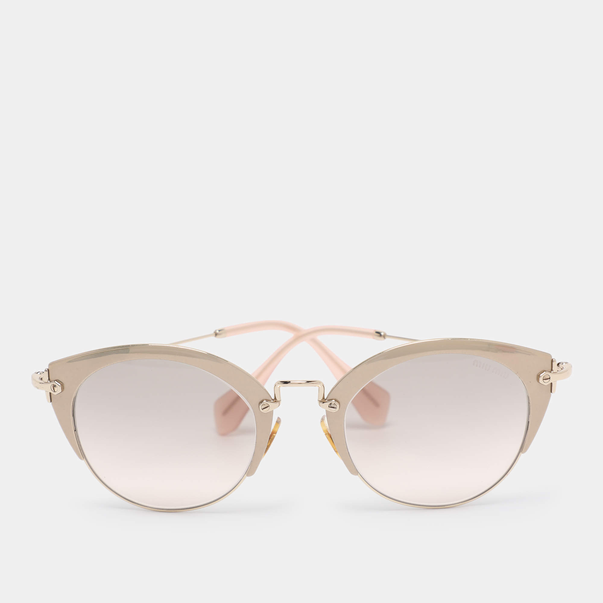 Pre Owned Miu Miu Grey/Gold SMU53R Round Sunglasses