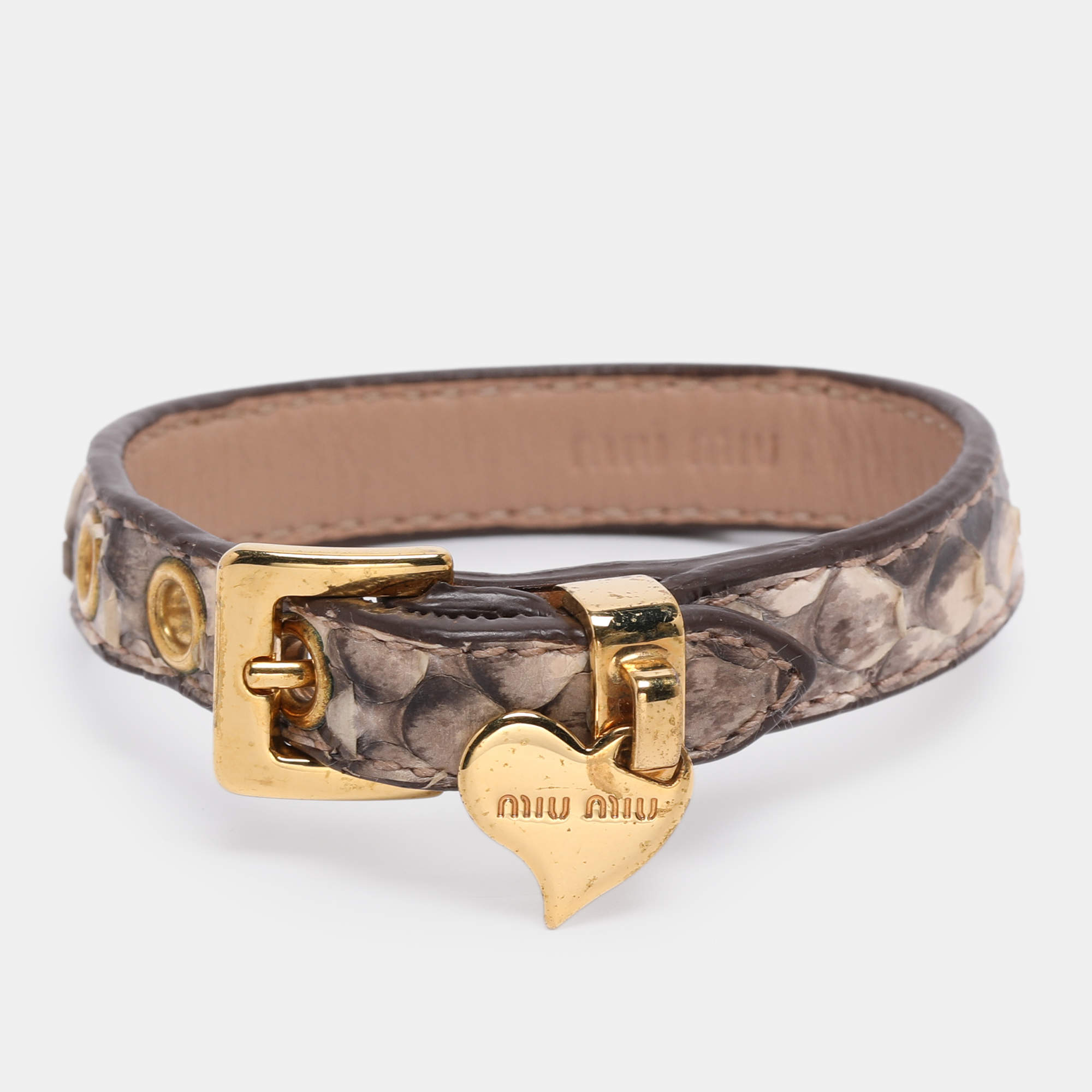 Pre Owned Miu Miu Beige Python and Leather St. Cocco Charm Bracelet