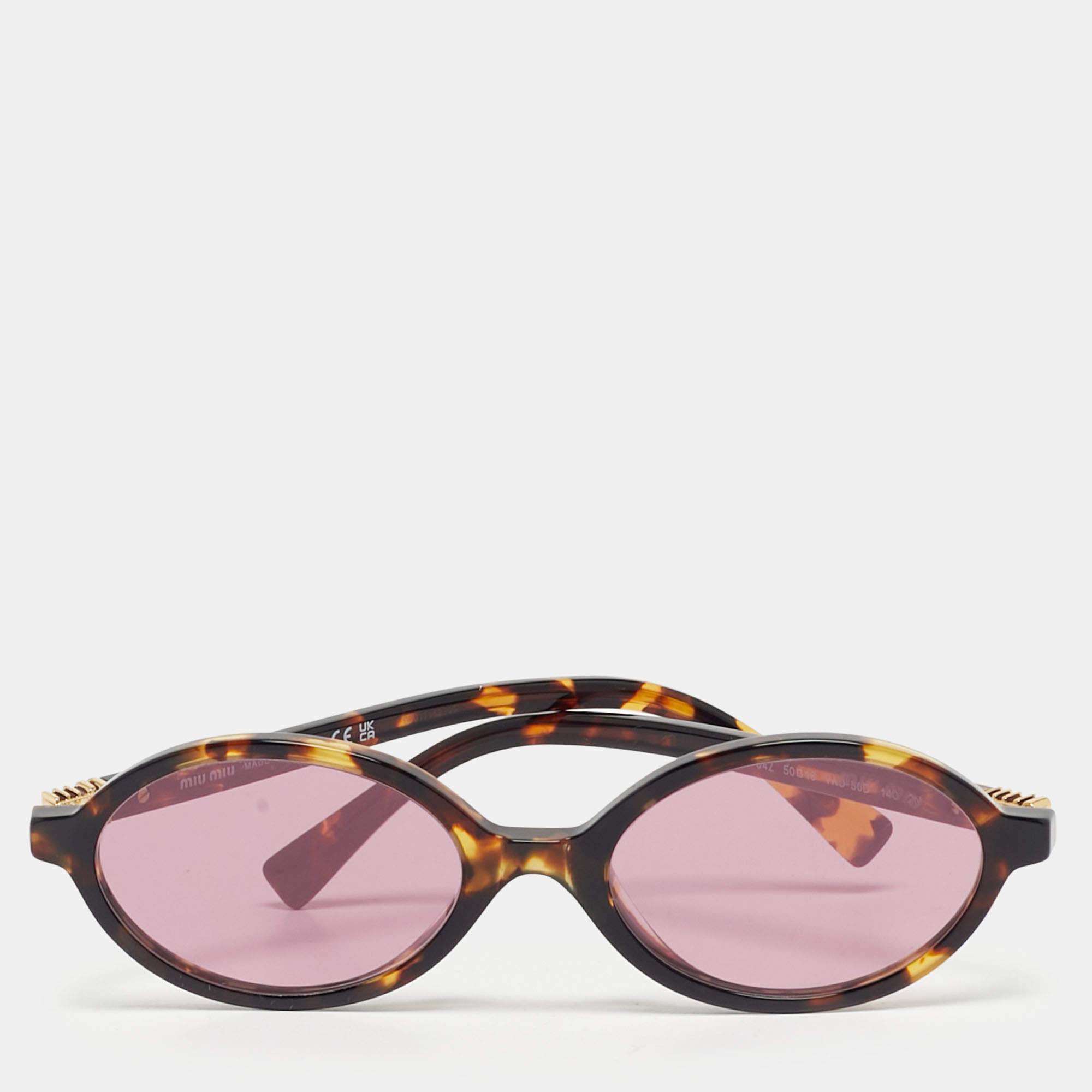 Pre Owned MIU MIU Tortoise Brown/Pink SMU04Z Regard Oval Sunglasses