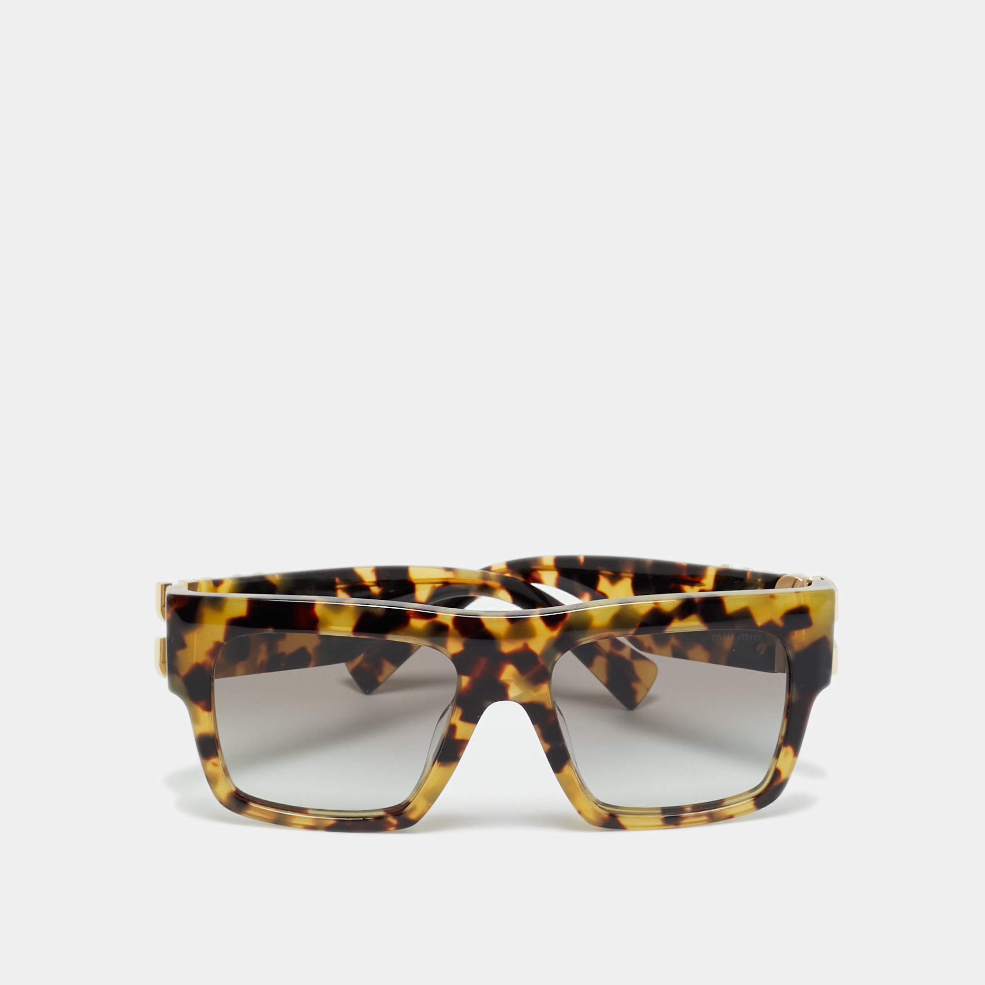 Pre Owned Miu Miu Tortoise Brown/Black Gradient Logo Square Sunglasses