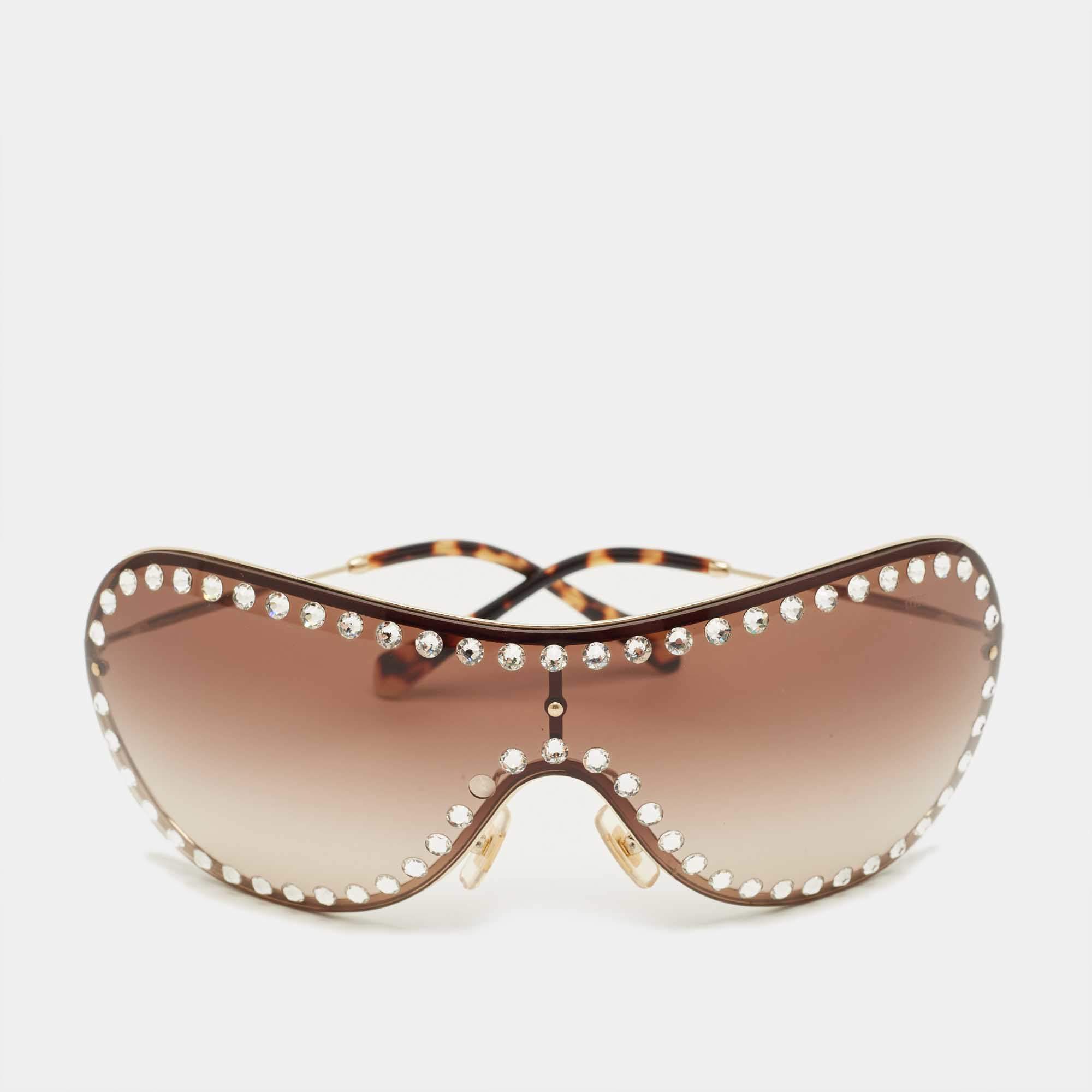 Pre Owned Miu Miu Brown Gradient SMU 51V Crystal Shield Sunglasses