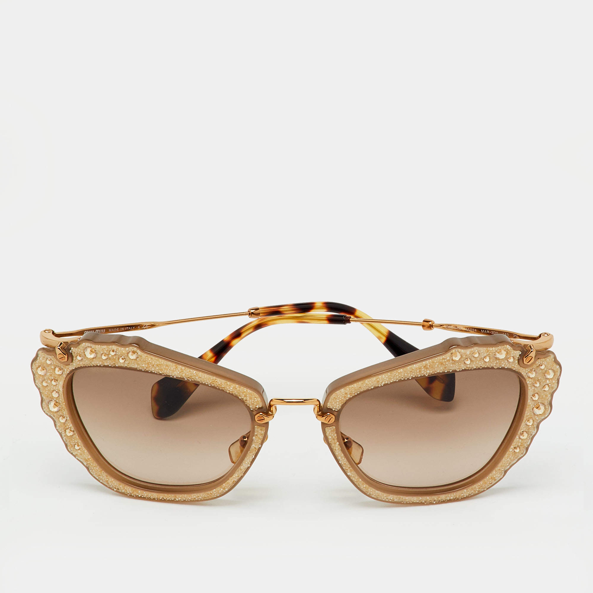 Pre Owned Miu Miu Brown Gradient SMU 04Q Embellished Cat Eye Sunglasses