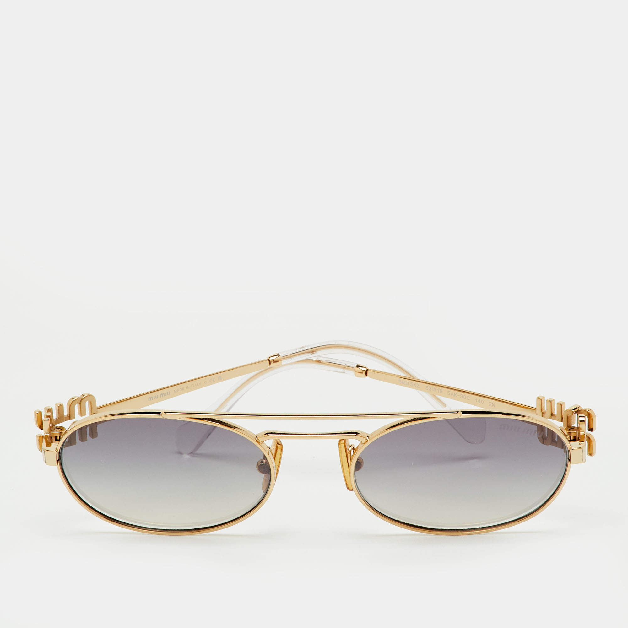 Pre Owned Miu Miu Grey/Gold Tone Gradient SMU 54Z Logo Oval Sunglasses