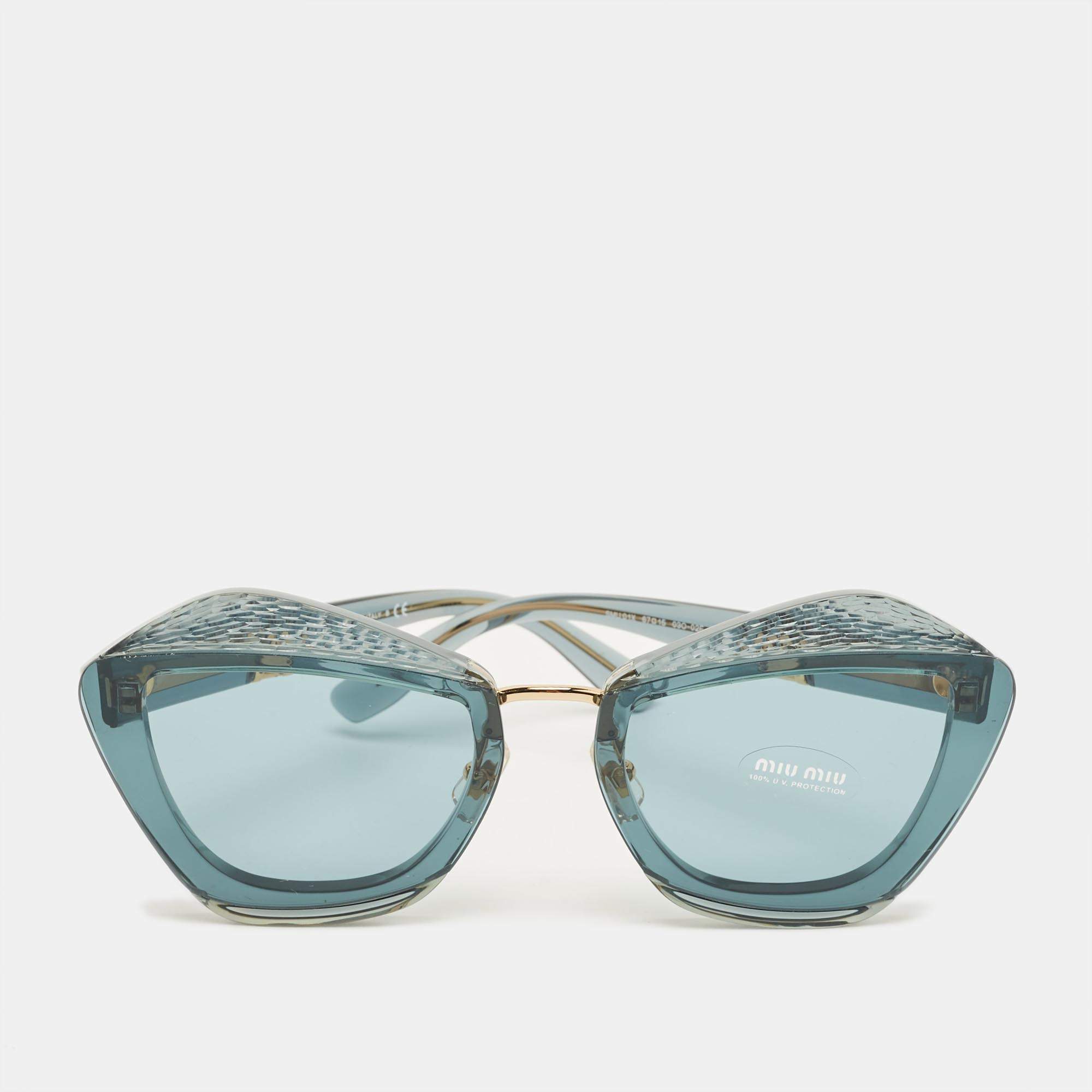 Pre Owned Miu Miu Teal Blue Gradient SMU 01X Butterfly Sunglasses
