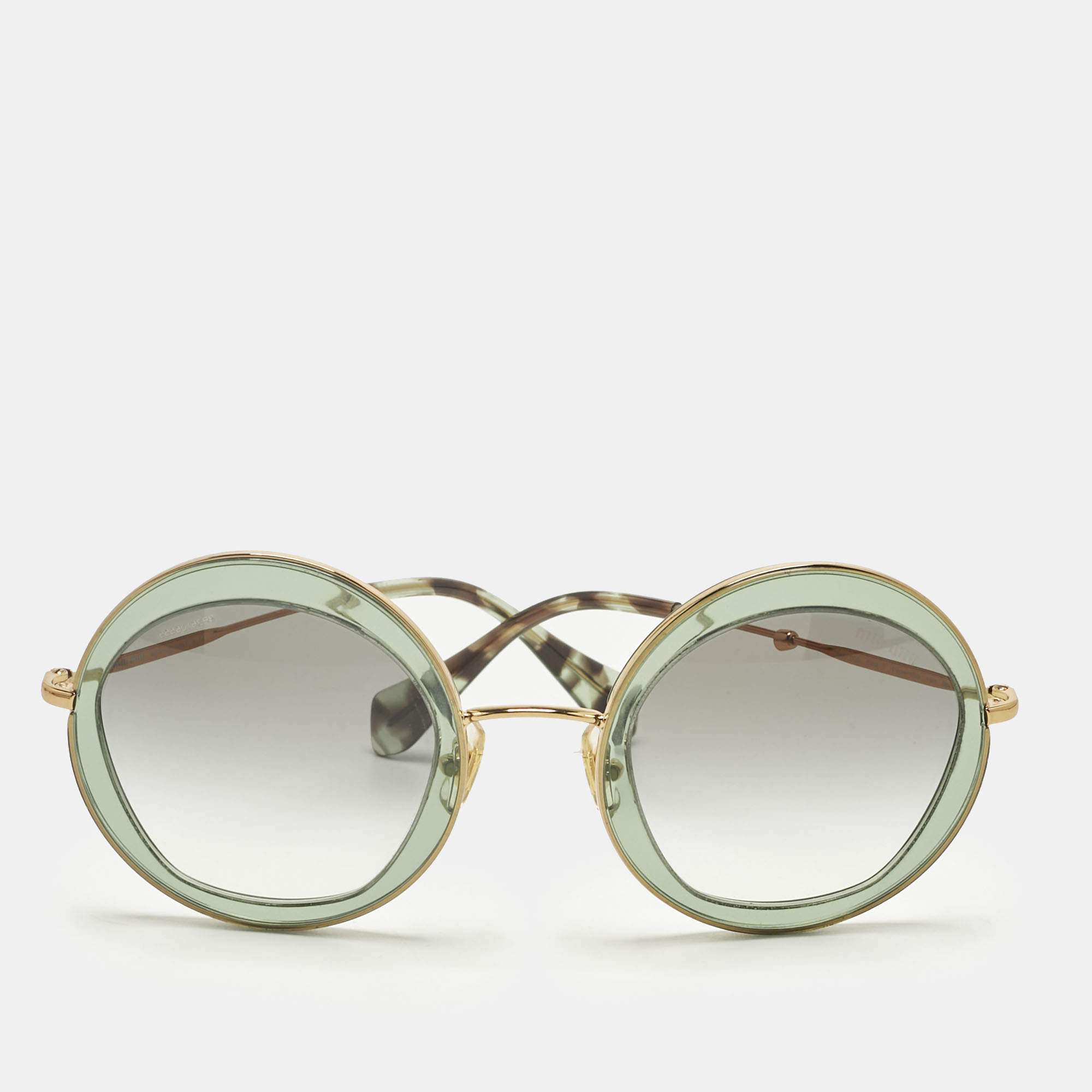 Pre Owned Miu Miu Green/Grey Gradient SMU 50Q Round Sunglasses