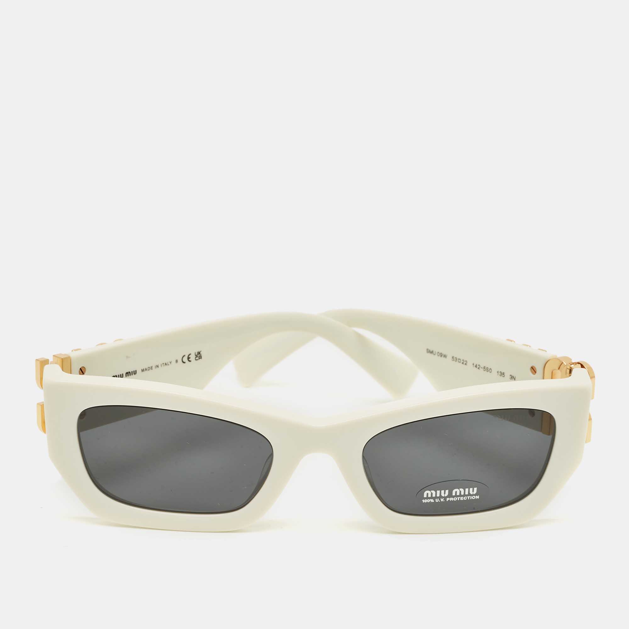 Pre Owned Miu Miu White/Black SMU09W Rectangle Sunglasses