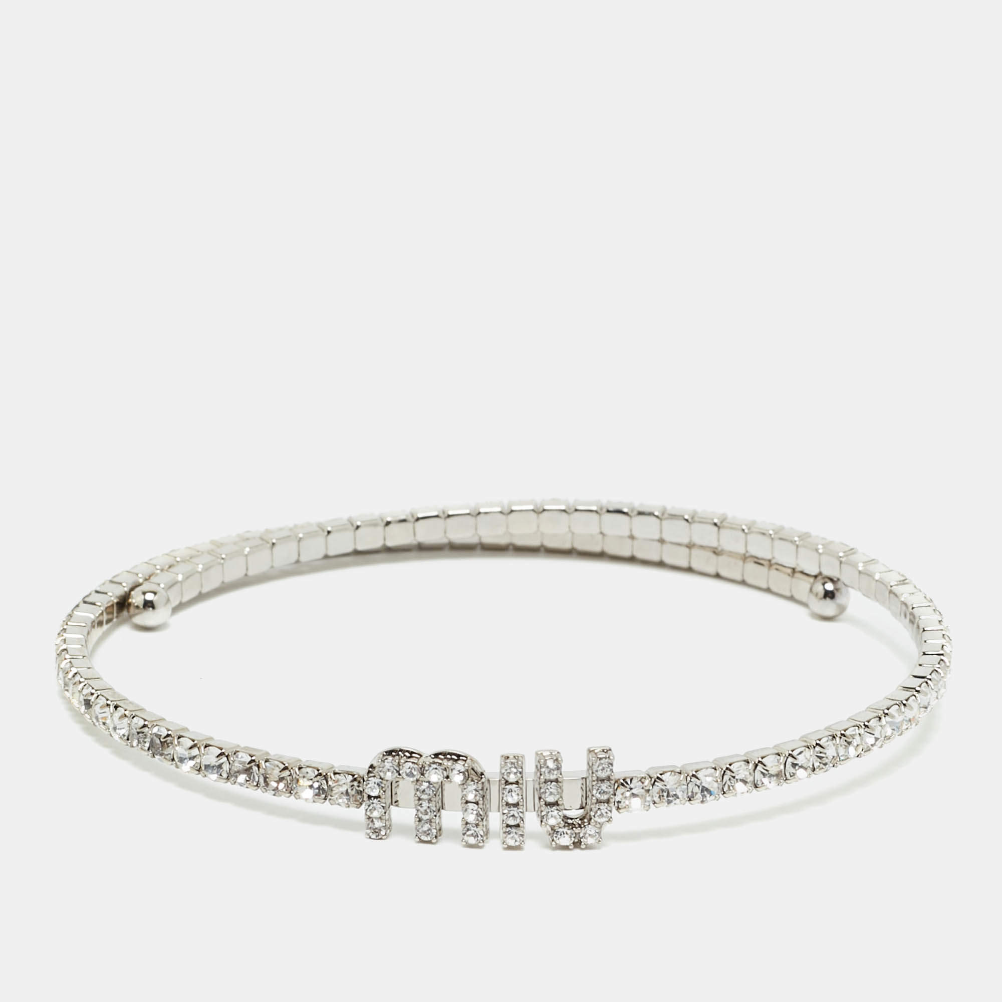 Pre Owned Miu Miu Crystals Silver Tone Necklace