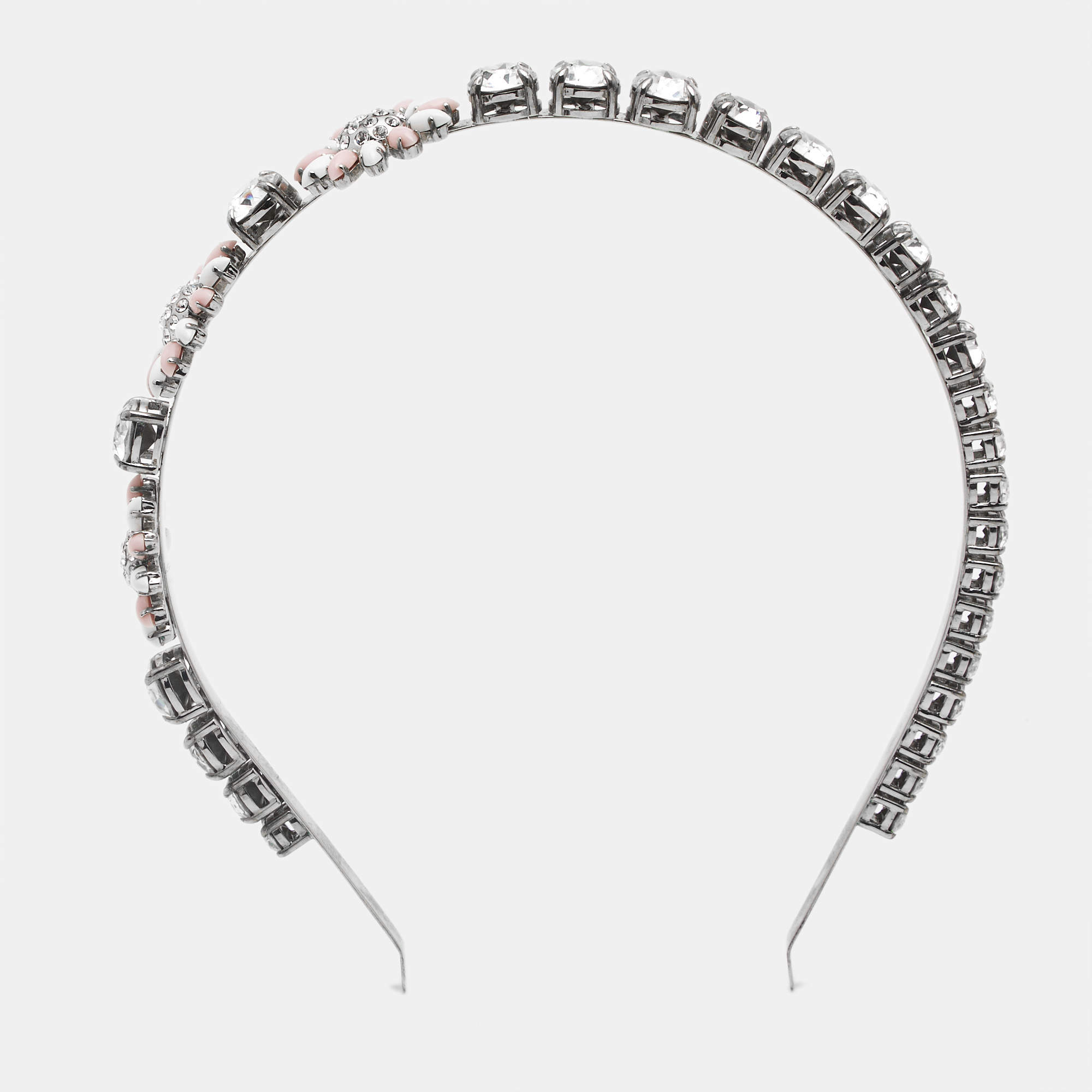 Pre Owned Miu Miu Resin Crystals Silver Tone Head Band