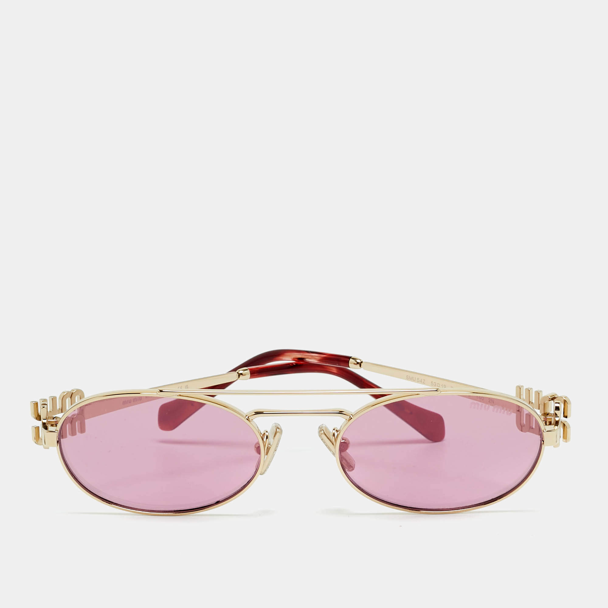 مملوكة مسبقًا MIU MIU Gold/Pink SMU54Z Oval Sunglasses
