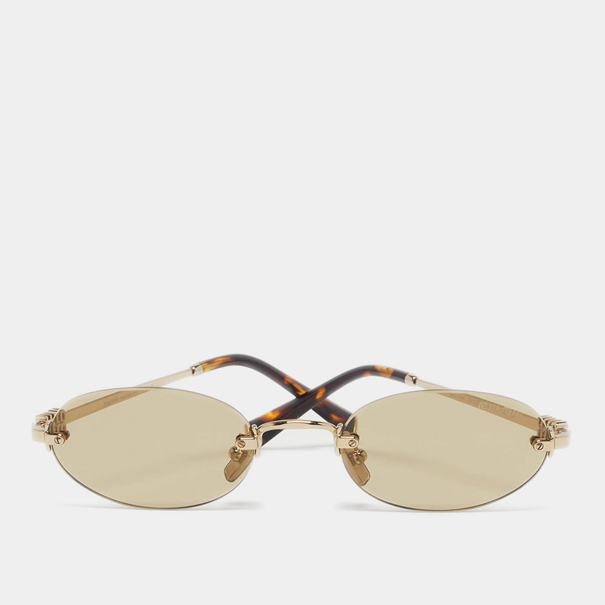 مملوكة مسبقًا Miu Miu Light Brown/Gold Tone SMU A54 Logo Rimless Oval Sunglasses