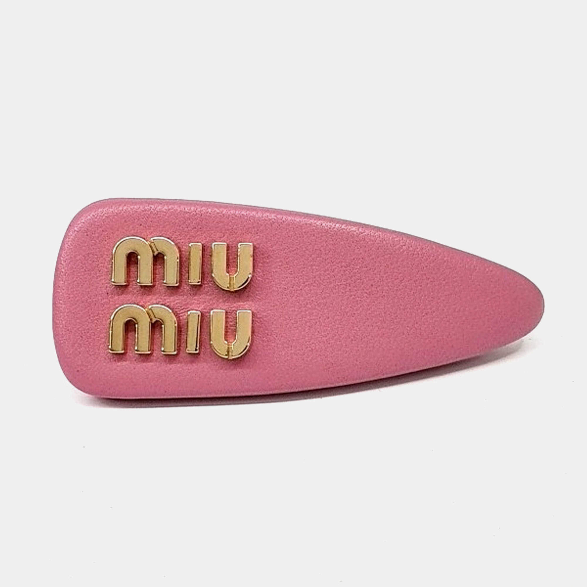 Pre Owned Miu Miu Pink Leather Hairpin