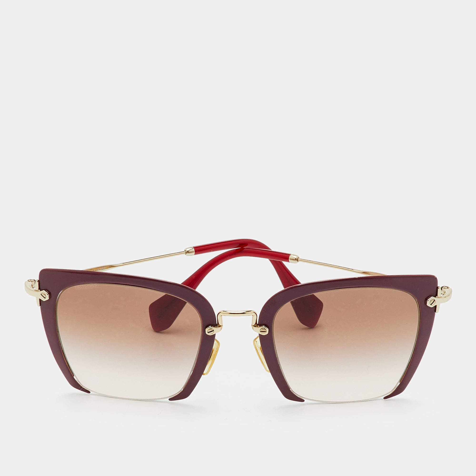 Pre Owned Miu Miu Bordeaux/Brown Gradient SMU52R Square Sunglasses 