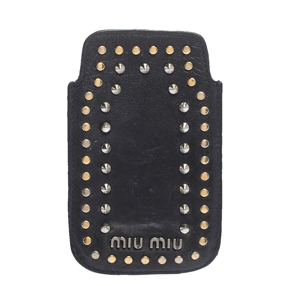 Miu Miu Navy Blue Leather Studded iPhone Case
