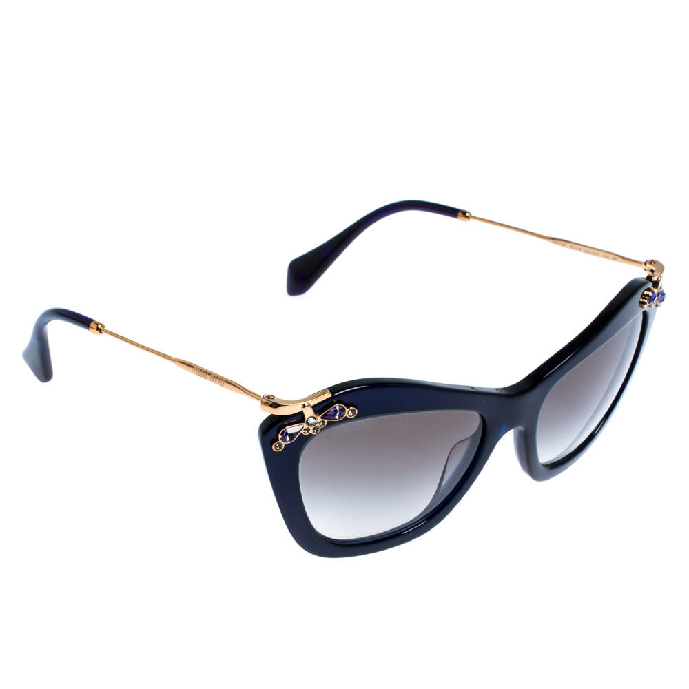 Miu Miu Dark Blue/Black Gradient SMU 03P Crystal Embellished Cateye Sunglasses