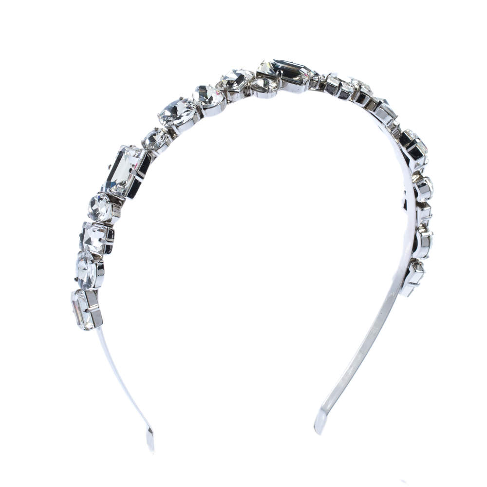 Miu Miu Silver Tone Crystal Embellished Head Band
